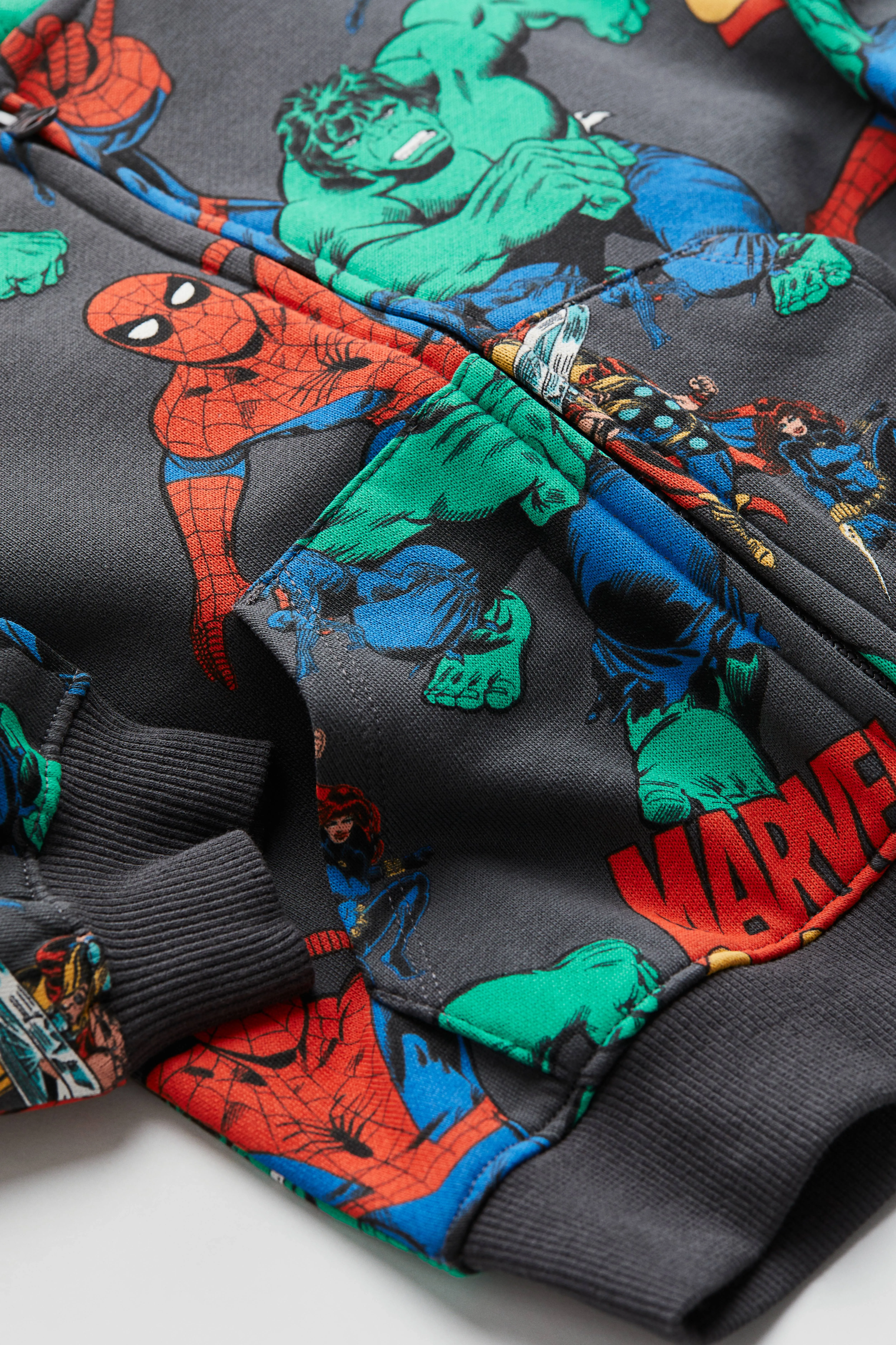 Printed zip-through hoodie - Long sleeve - Regular length - Dark grey/Marvel Comics - Kids | H&M GB