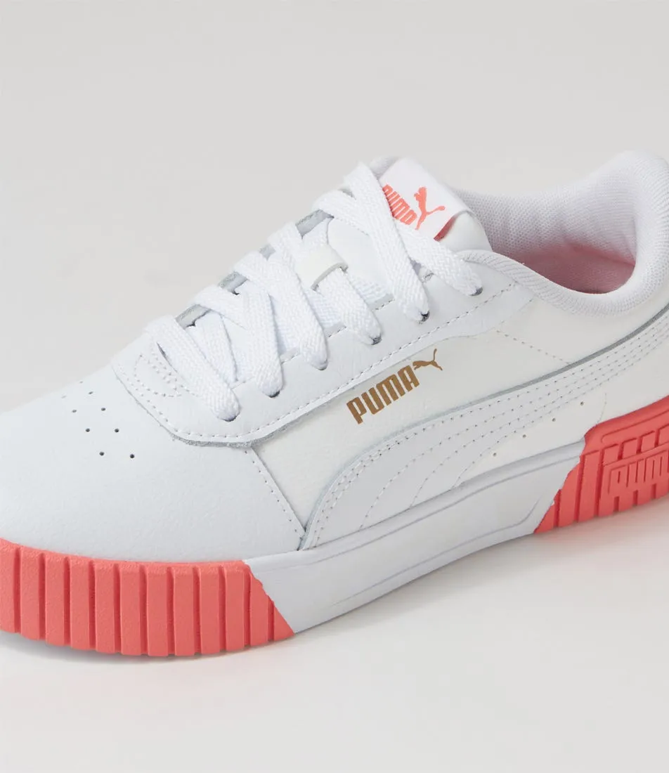PUMA Carina 2.0 W White Hibiscus Flower Gold Leather Sneakers