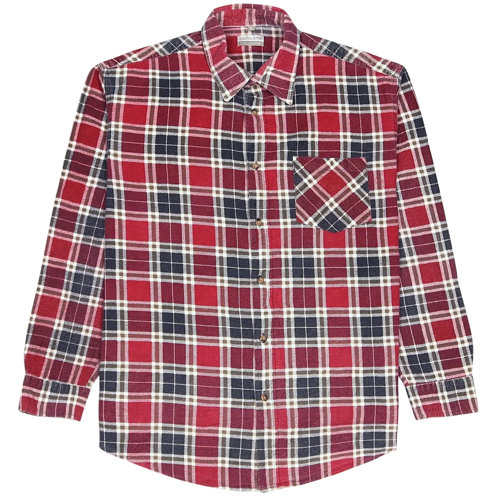 Quattro Amici Checkered Flannel Shirt Navy Red Cream