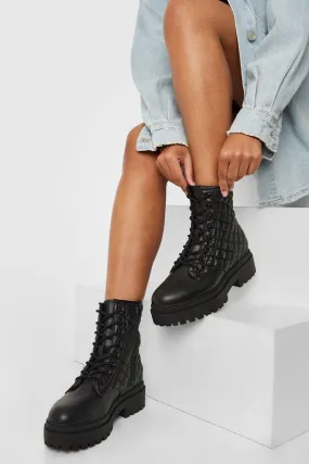 Quilted Panel Chunky Combat Boots