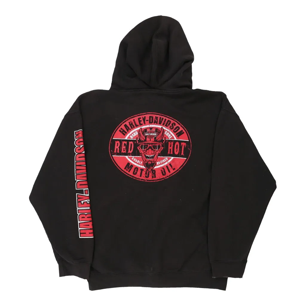 Red Hot Motor Oil Harley Davidson Graphic Hoodie - XL Black Cotton Blend