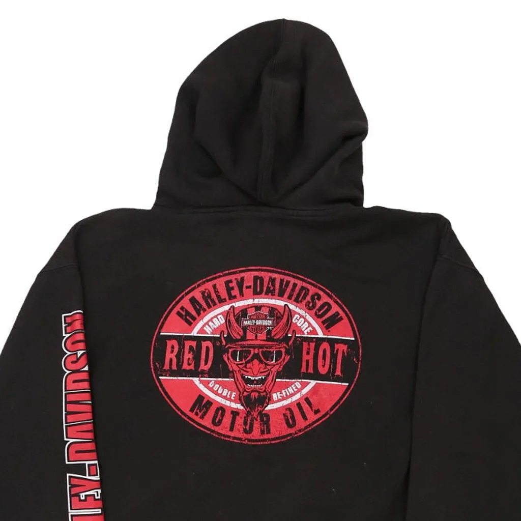 Red Hot Motor Oil Harley Davidson Graphic Hoodie - XL Black Cotton Blend