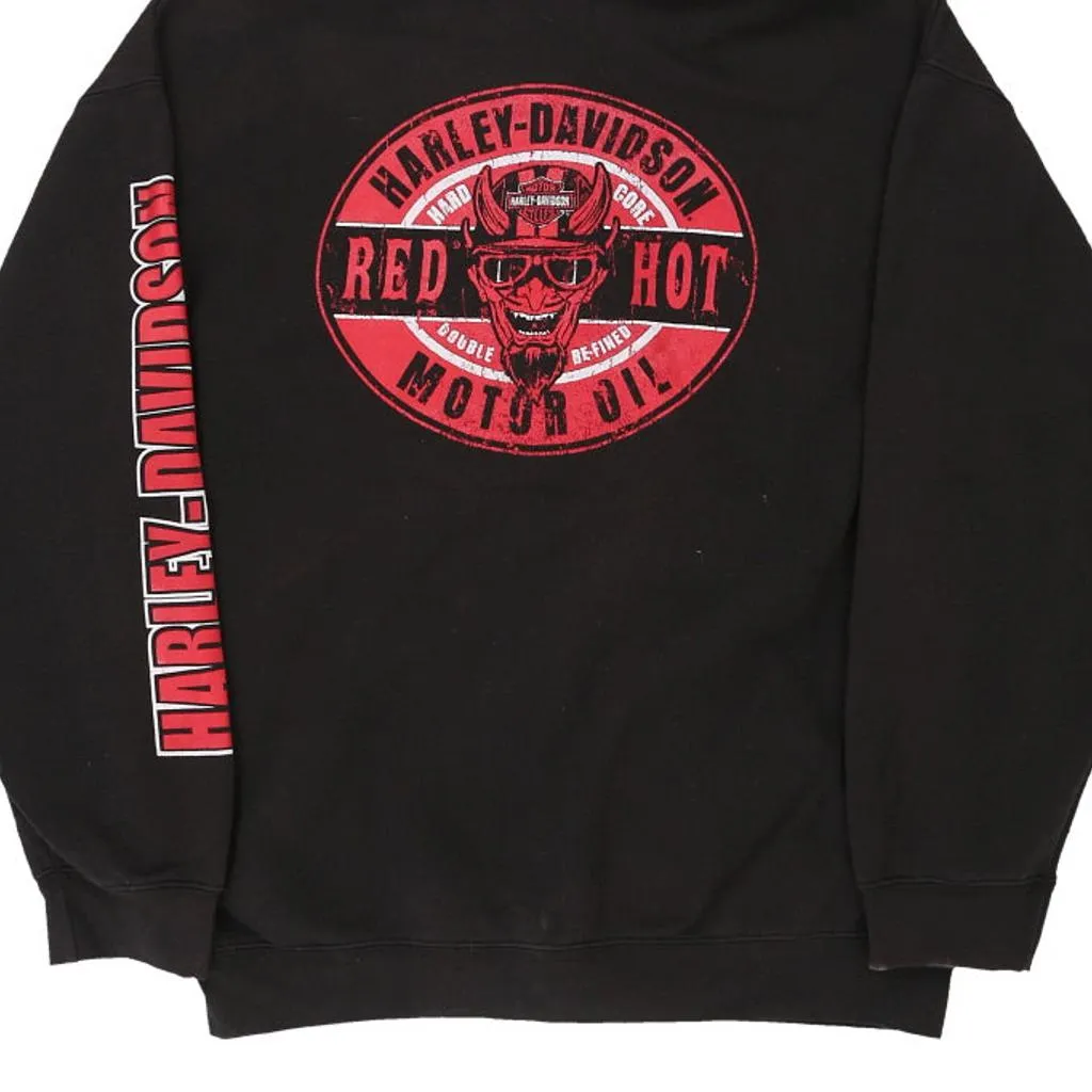 Red Hot Motor Oil Harley Davidson Graphic Hoodie - XL Black Cotton Blend