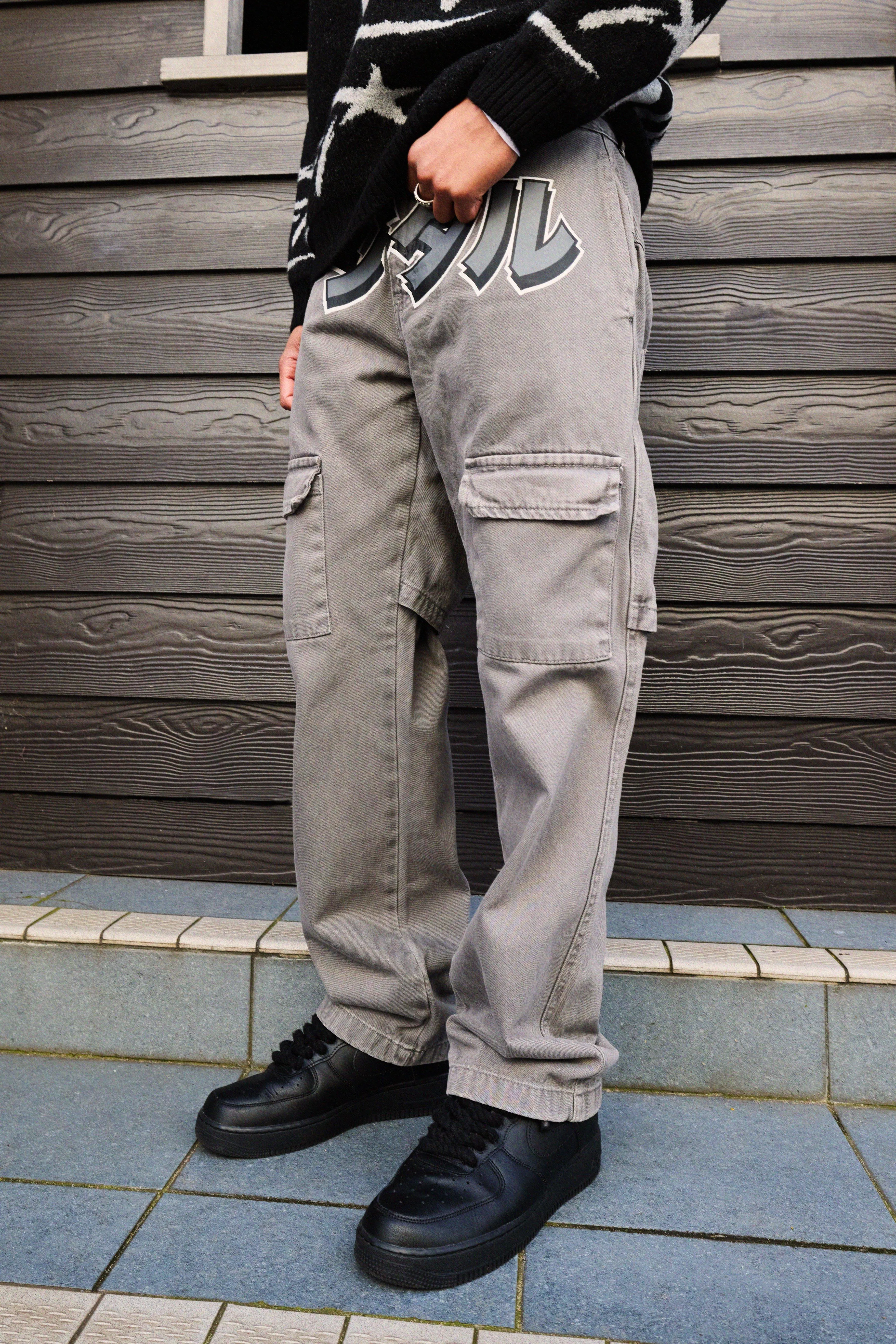 Relaxed Crotch And Leg Print Cargo Pants