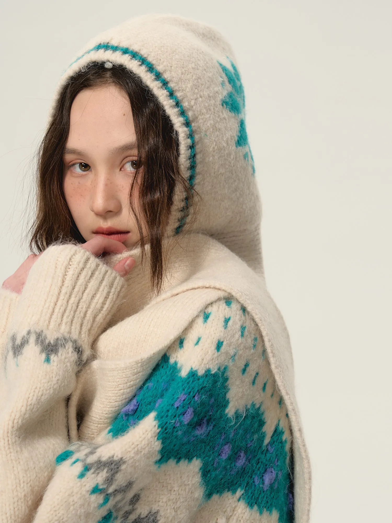 Retro Nordic Soft Hoodie-Muffler Knit