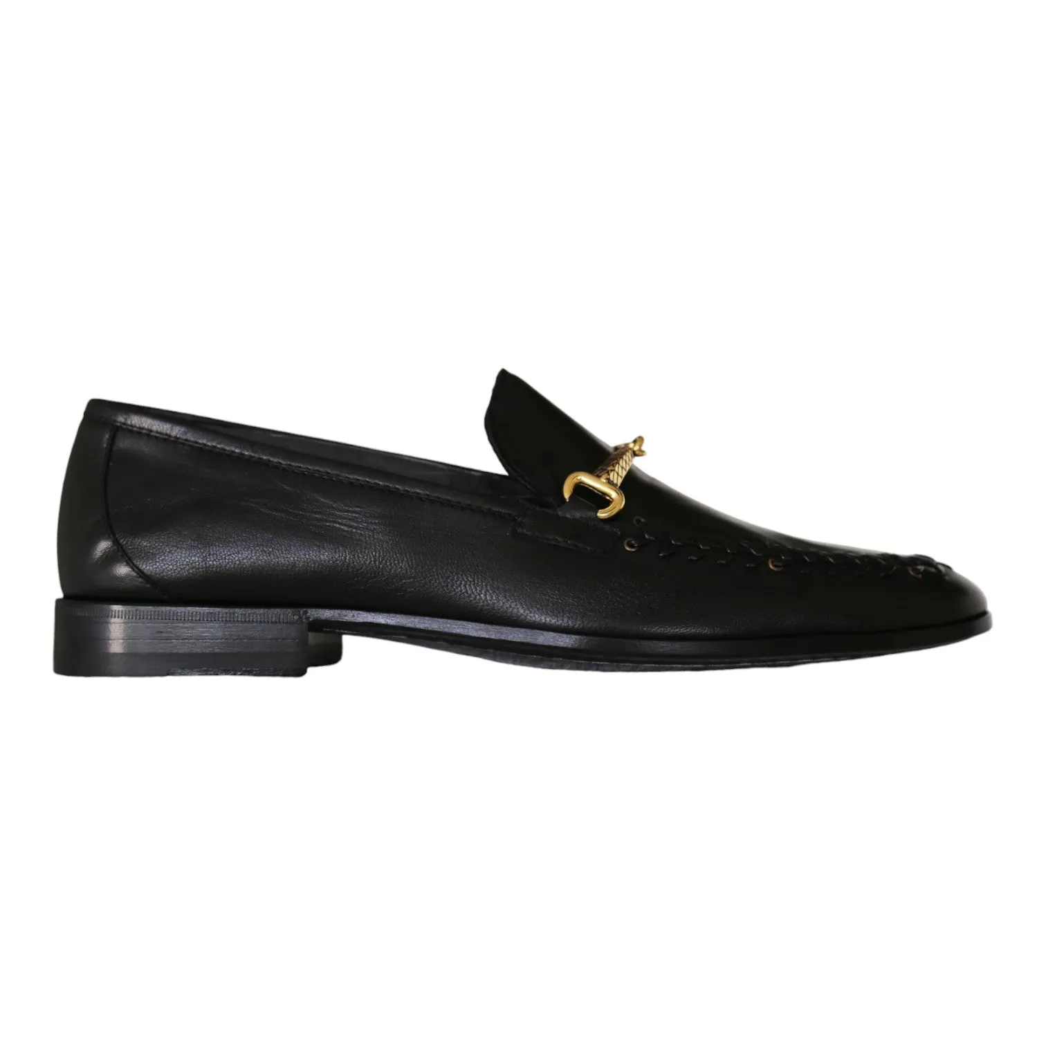 Roberto Cavalli 22505-A Men's Shoes Black Calf-Skin Leather Horsebit Loafers (RC1005)