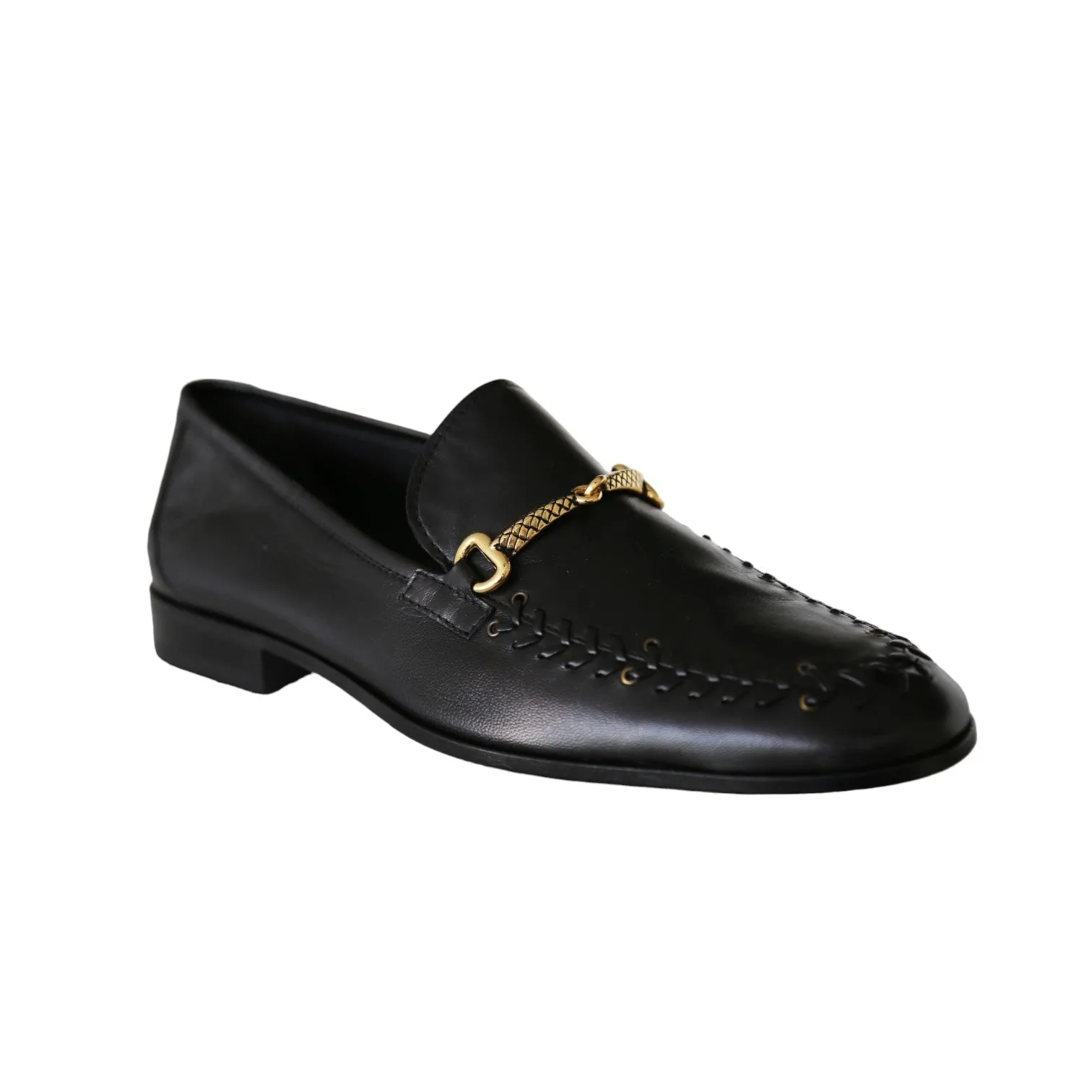 Roberto Cavalli 22505-A Men's Shoes Black Calf-Skin Leather Horsebit Loafers (RC1005)