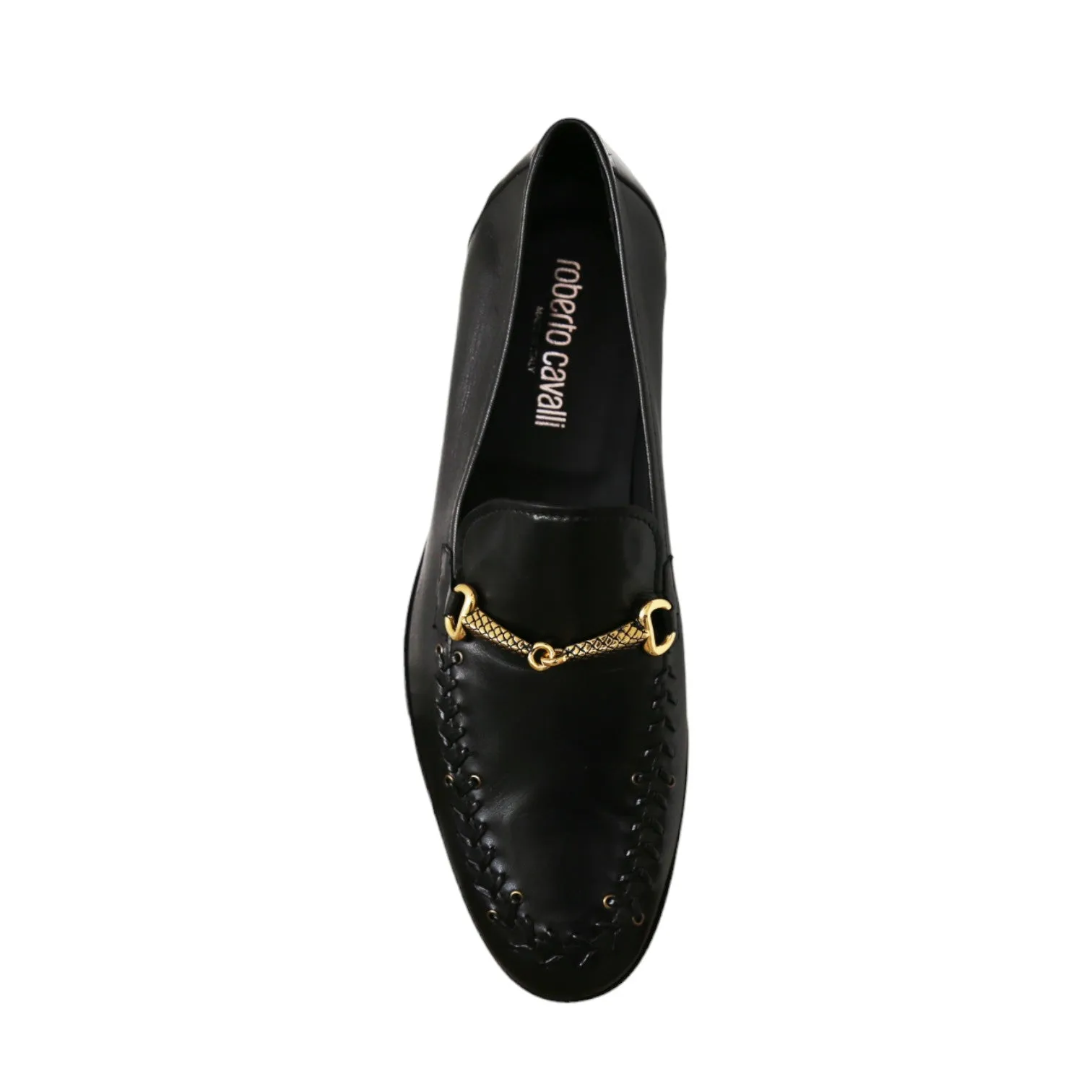 Roberto Cavalli 22505-A Men's Shoes Black Calf-Skin Leather Horsebit Loafers (RC1005)