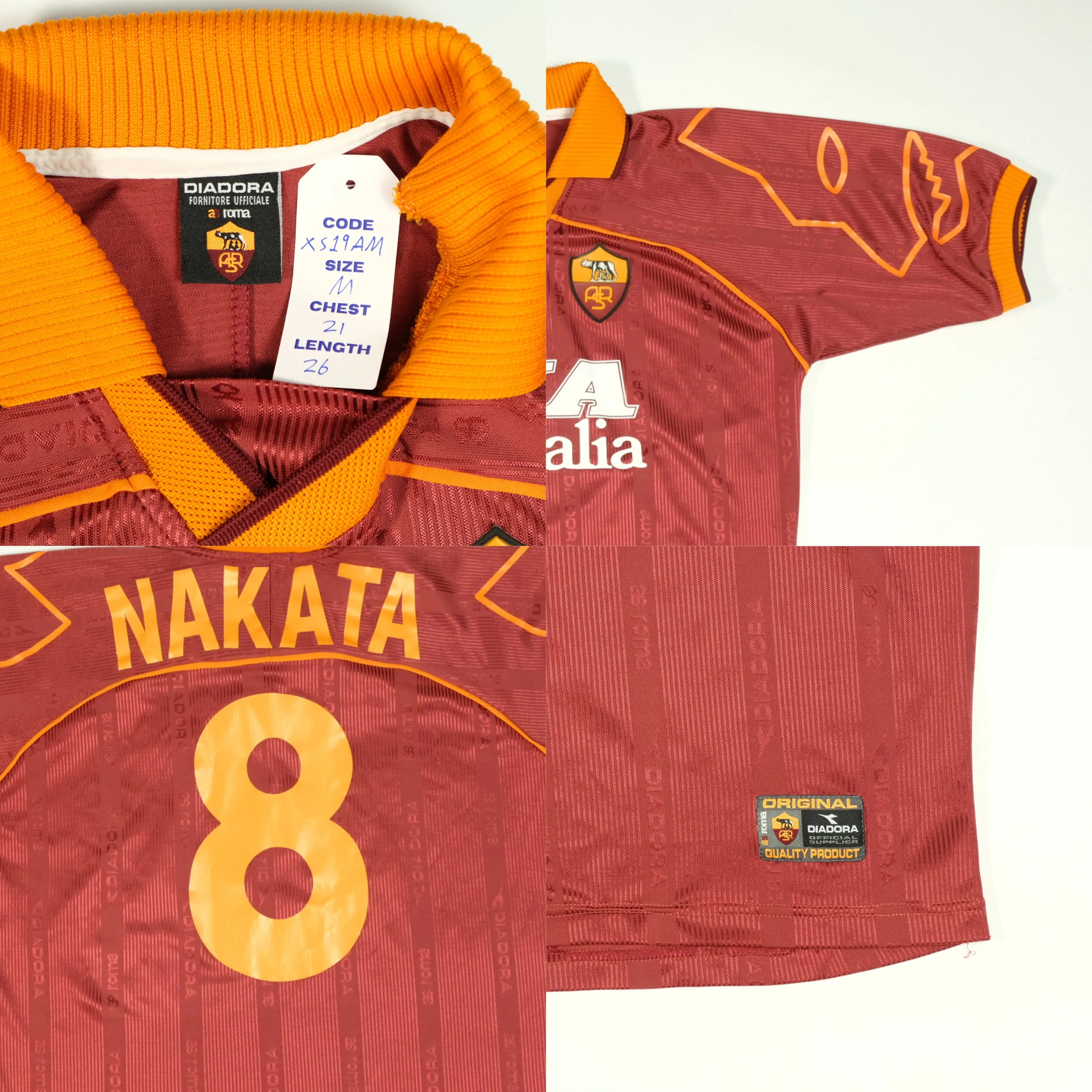 Roma Original Nakata 8 1999/2000 Diadora Home Football Shirt Medium