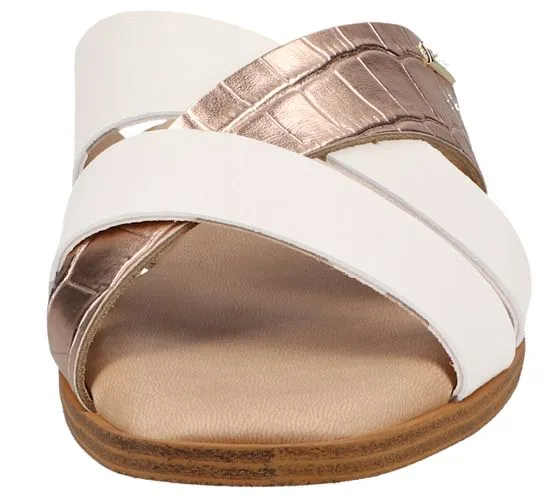 SCAPA Pantoufles en Cuir Véritable pour Femme Mules Chaussures d Été Chaussures à Enfiler Fabriquées en Italie 1079754-12 Blanc/