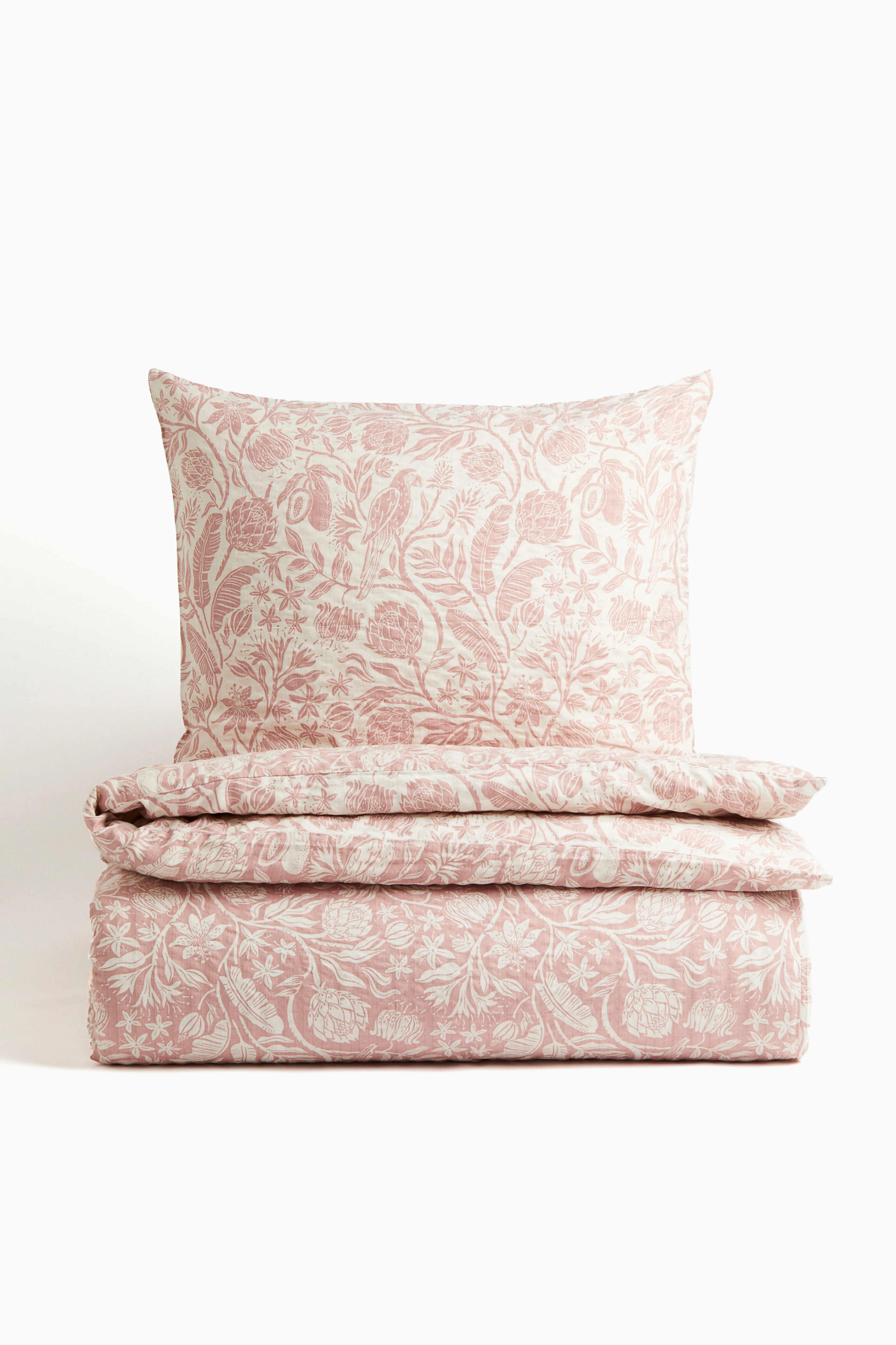 Seersucker single duvet cover set - Old rose/Floral - Home All | H&M GB