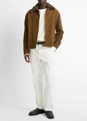 Shearling-Collar Suede Short Jacket