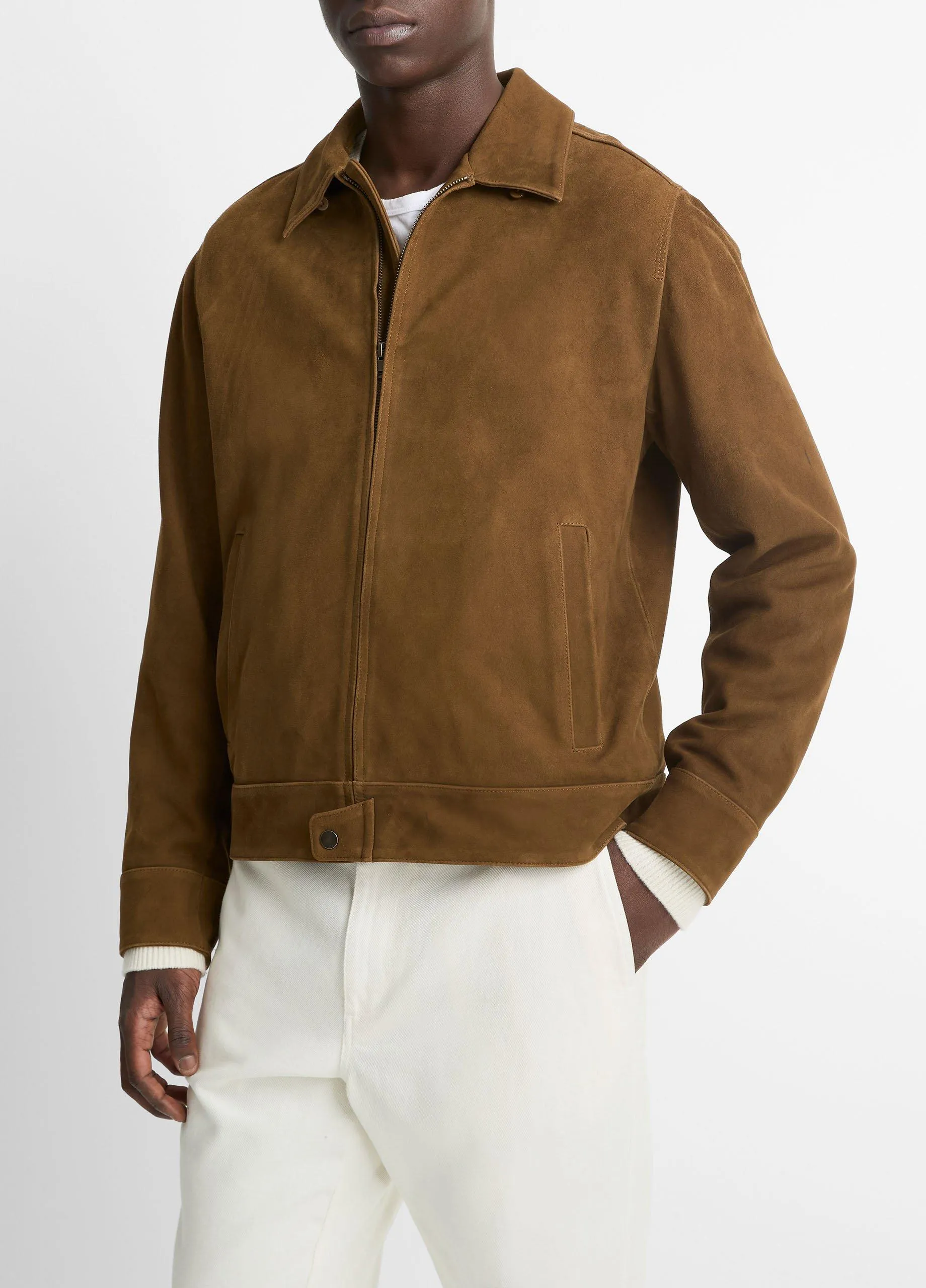 Shearling-Collar Suede Short Jacket