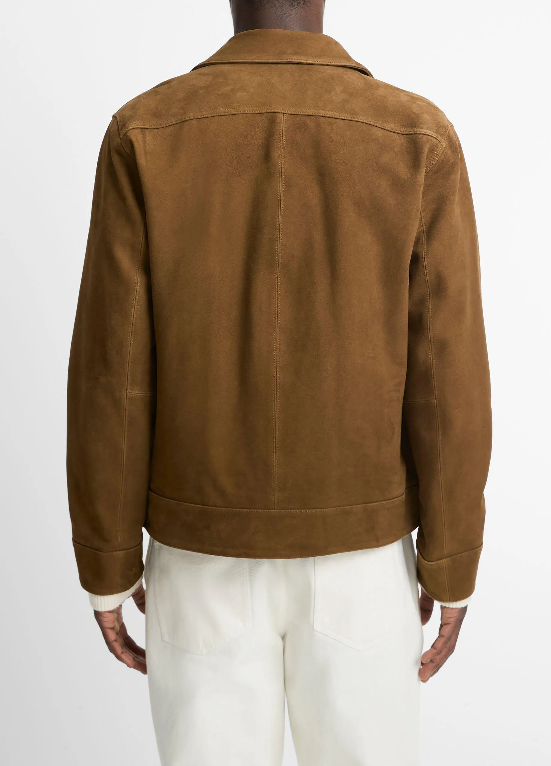 Shearling-Collar Suede Short Jacket