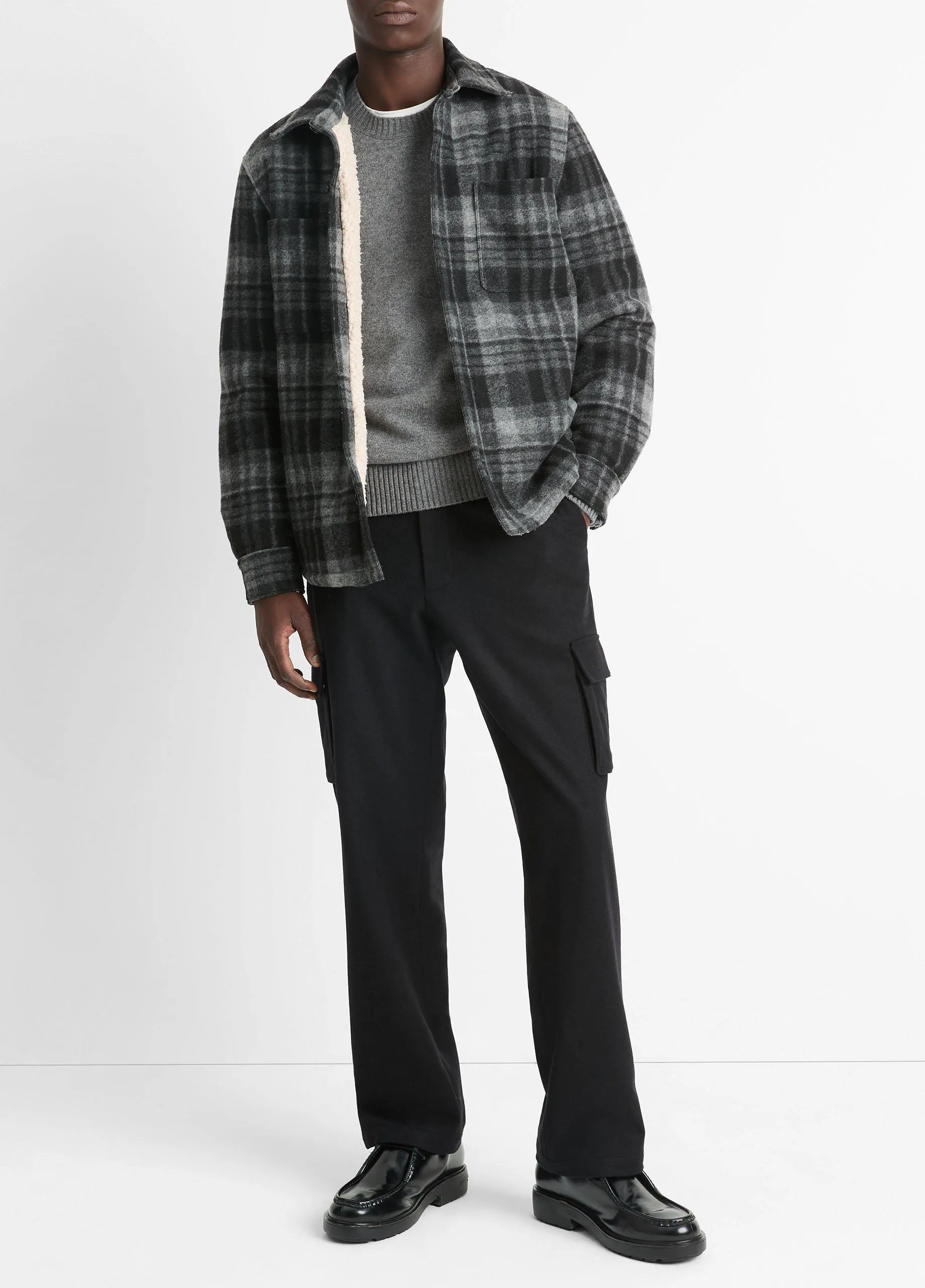 Sherpa-Lined Plaid Shirt Jacket