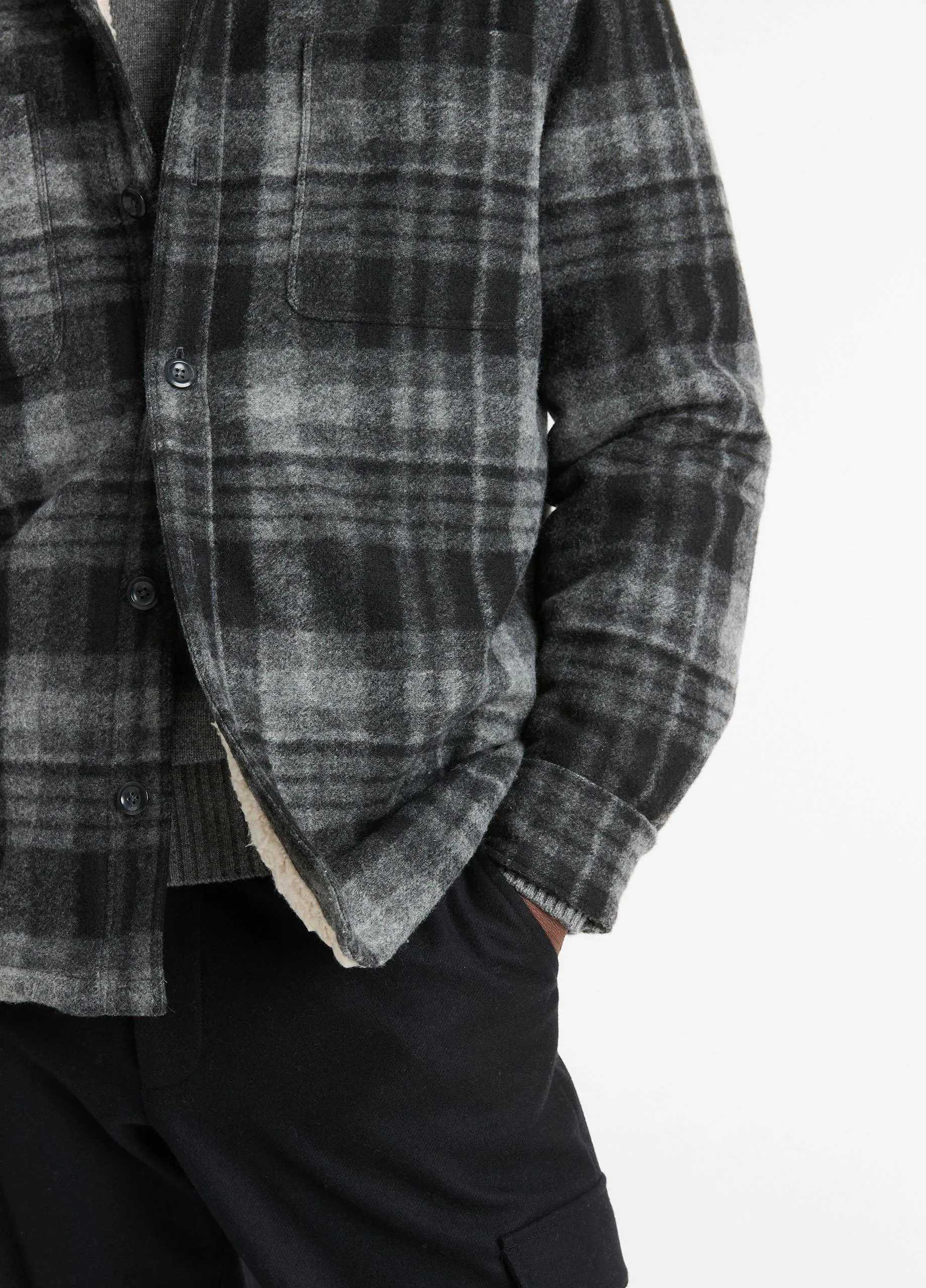 Sherpa-Lined Plaid Shirt Jacket