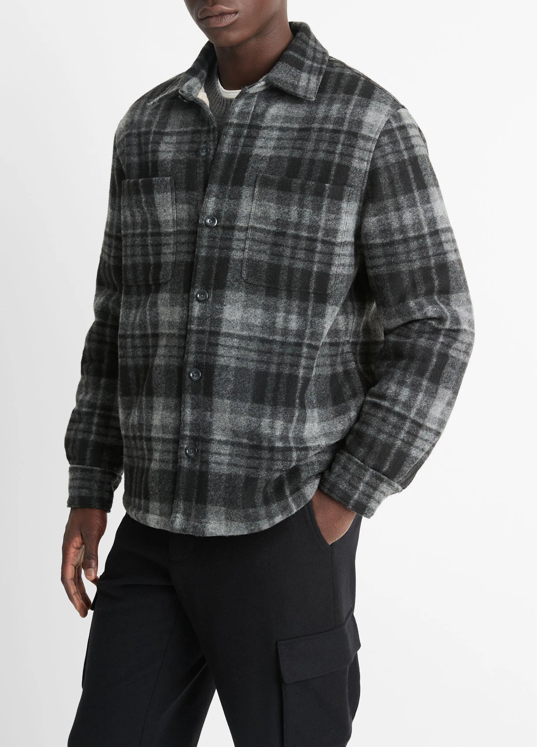 Sherpa-Lined Plaid Shirt Jacket