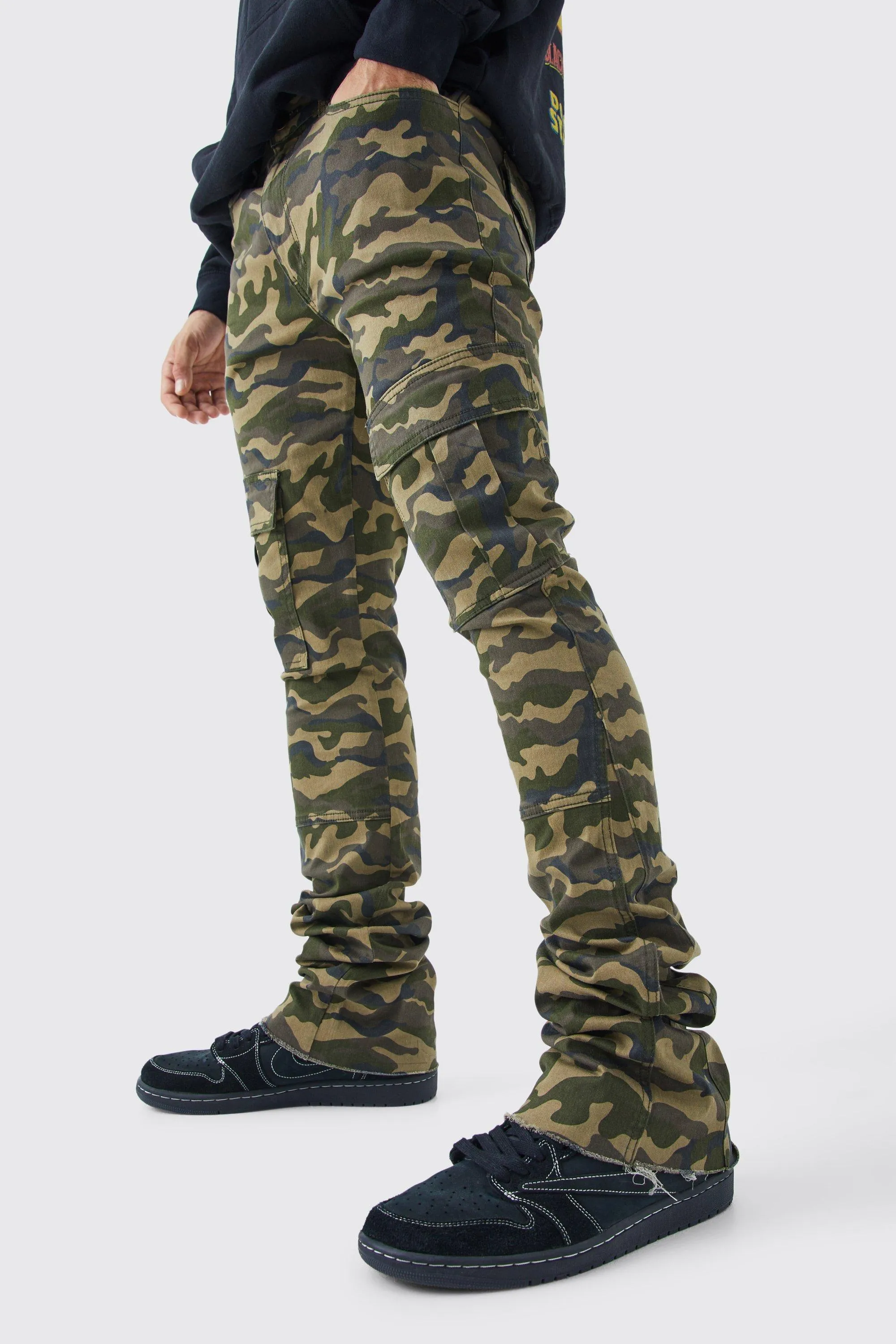 Skinny Stacked Flare Gusset Camo Cargo Pants