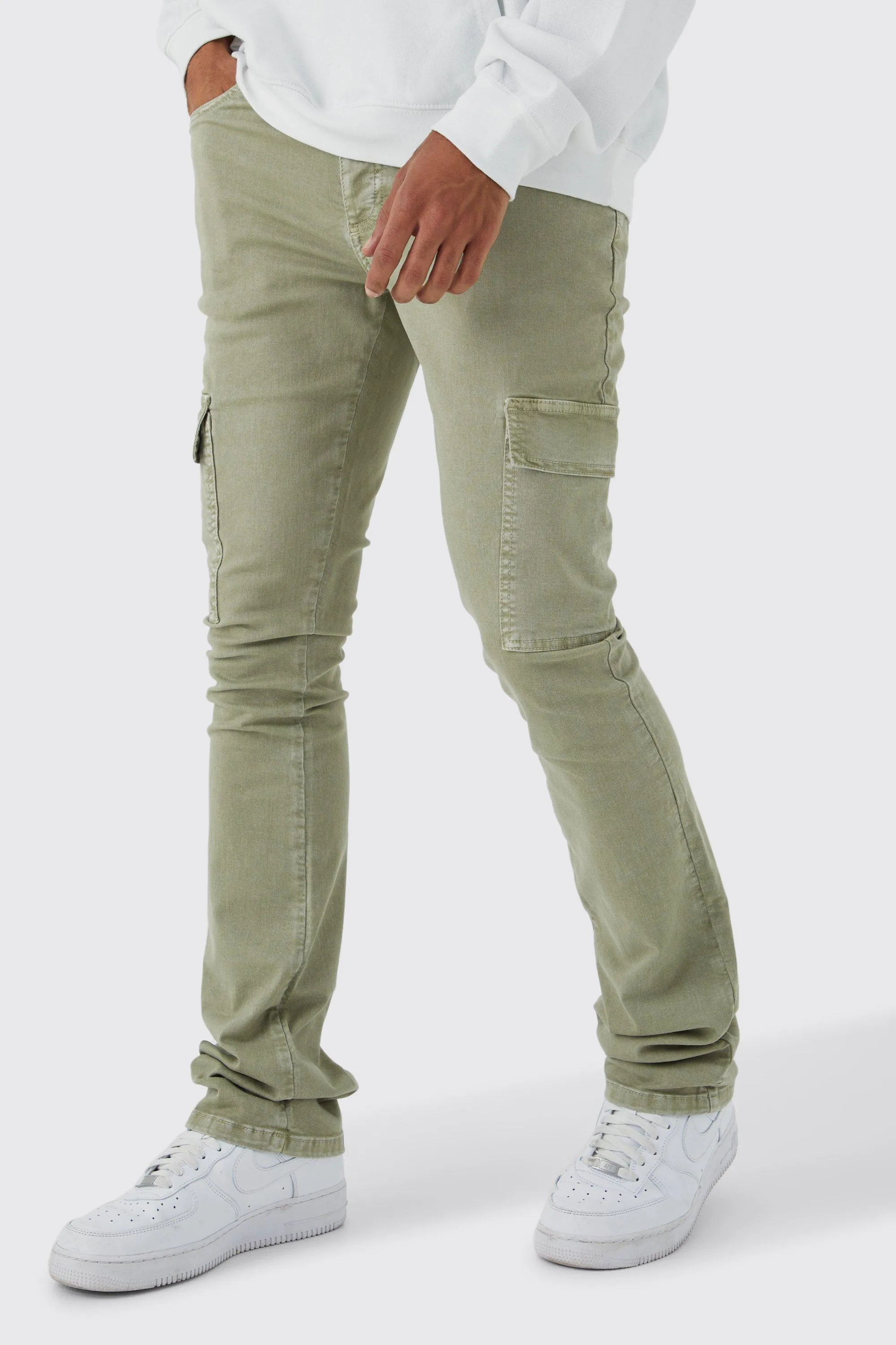 Skinny Stacked Flare Overdye Cargo Pants