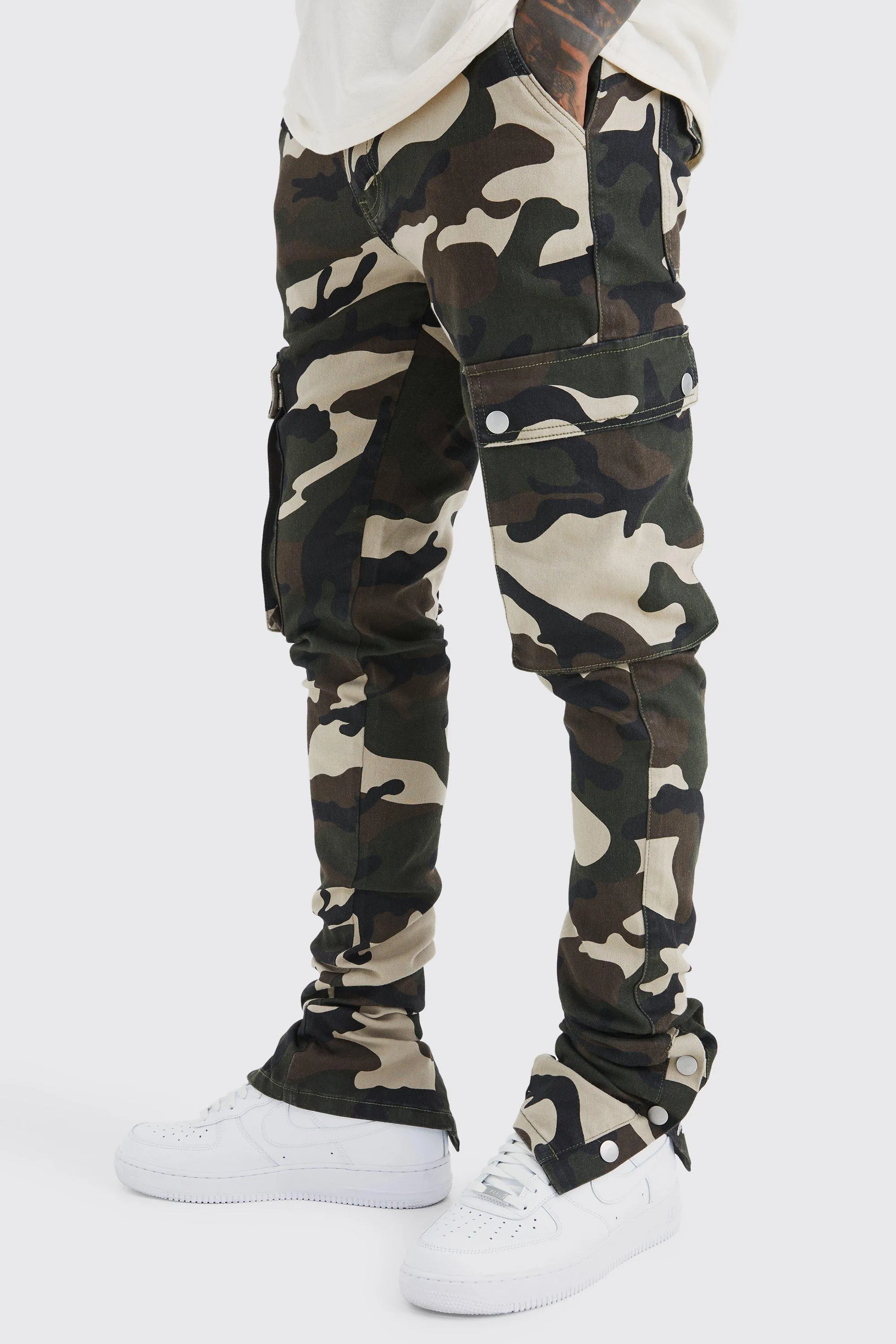 Skinny Stacked Popper Hem Camo Cargo Pants