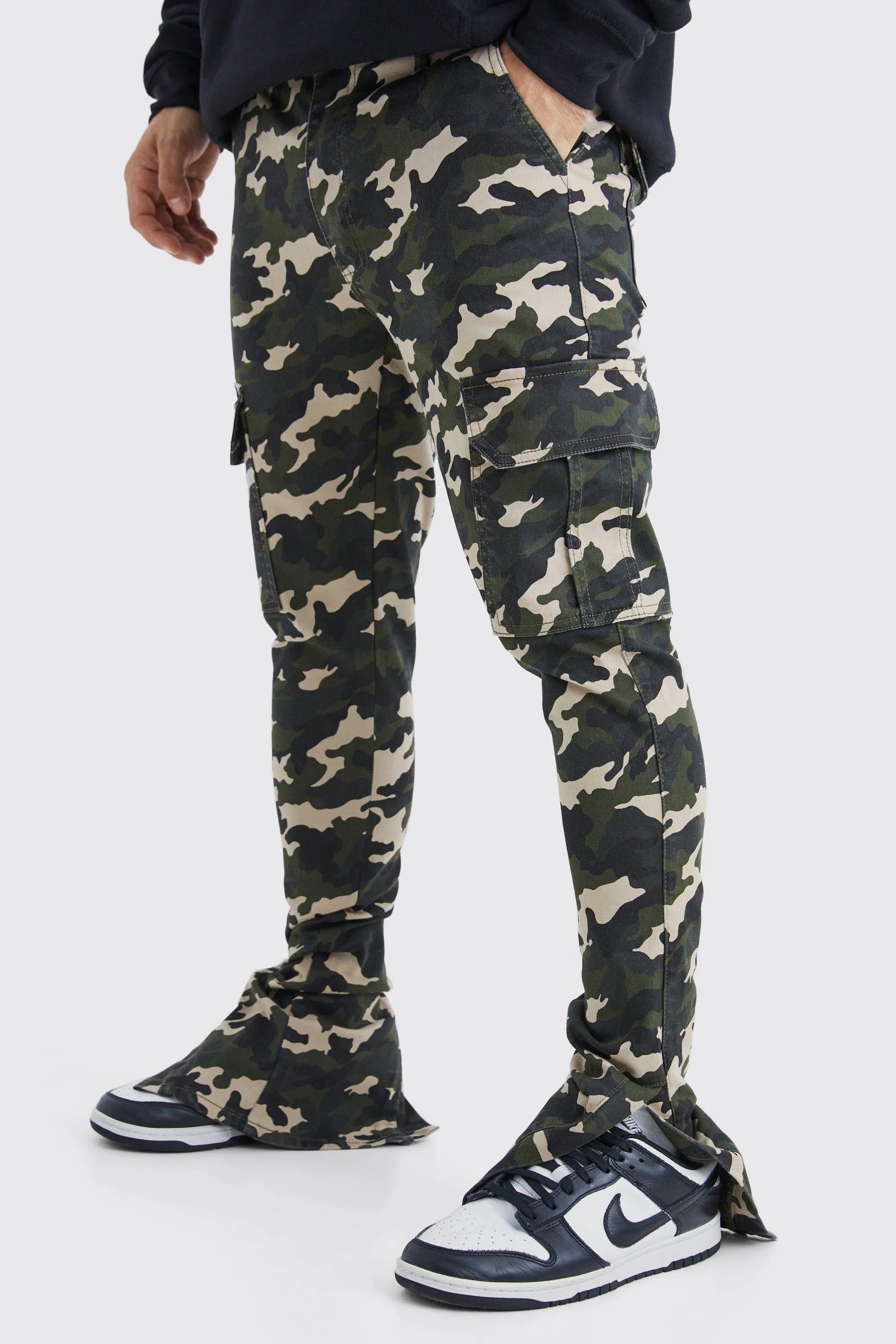 Skinny Stacked Split Hem Camo Cargo Pants