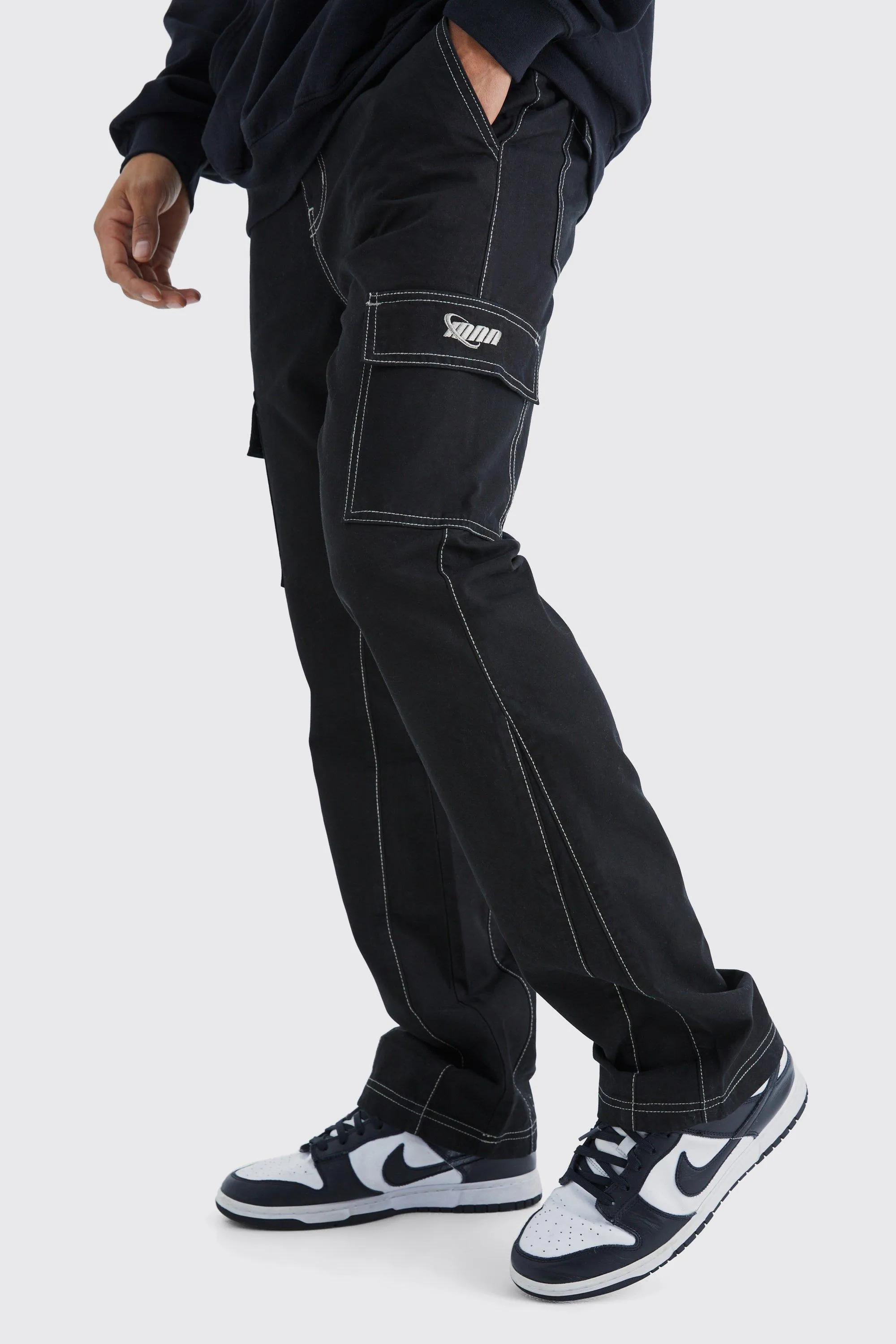 Slim Flare Gusset Contrast Stitch Cargo Pants