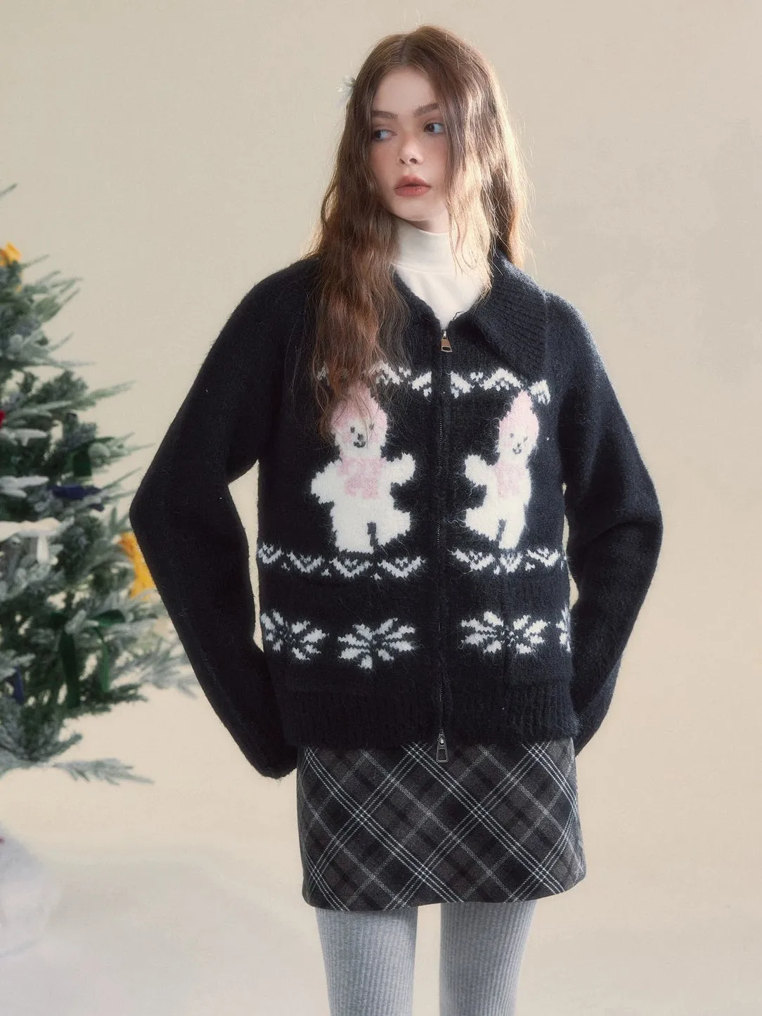 Snowman Fair Island Retro ZIP-Up Knitted Cardigan