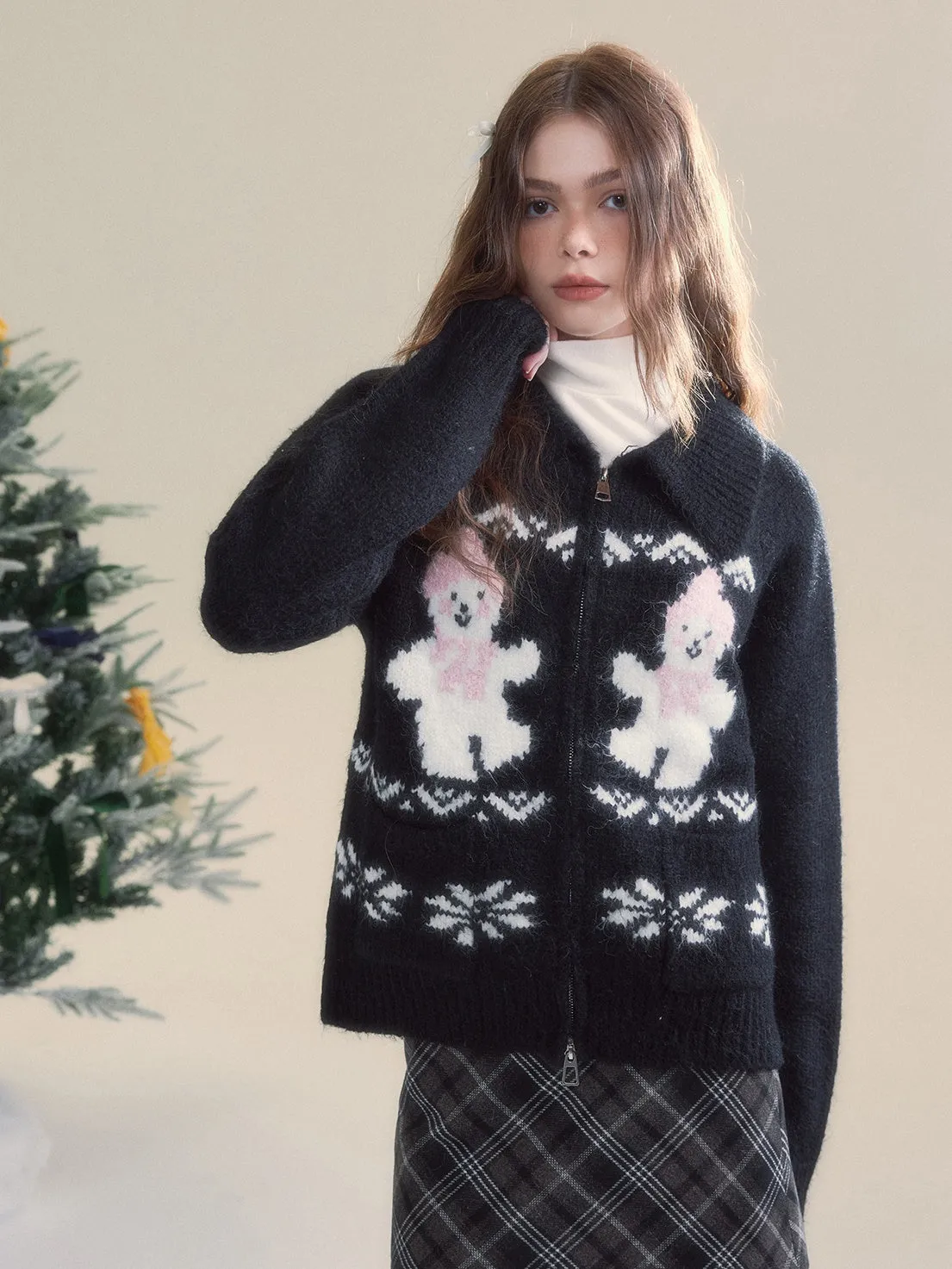 Snowman Fair Island Retro ZIP-Up Knitted Cardigan