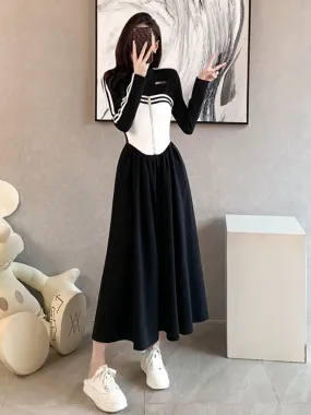 Spring 2024 New Casual Sweater Dress Women's Waist Temperament Long French Chic Unique Skirt