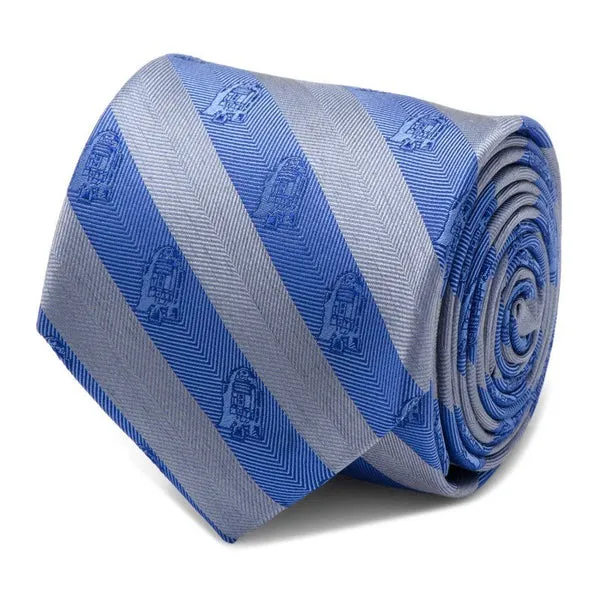 Star Wars R2-D2 Blue and Grey Stripe Silk Tie