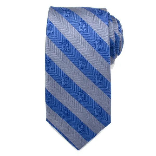 Star Wars R2-D2 Blue and Grey Stripe Silk Tie