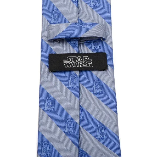 Star Wars R2-D2 Blue and Grey Stripe Silk Tie