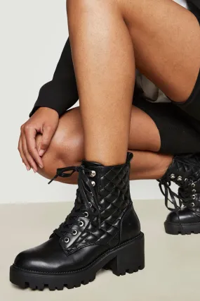 Stud Detail Quilted Heeled Combat Boots