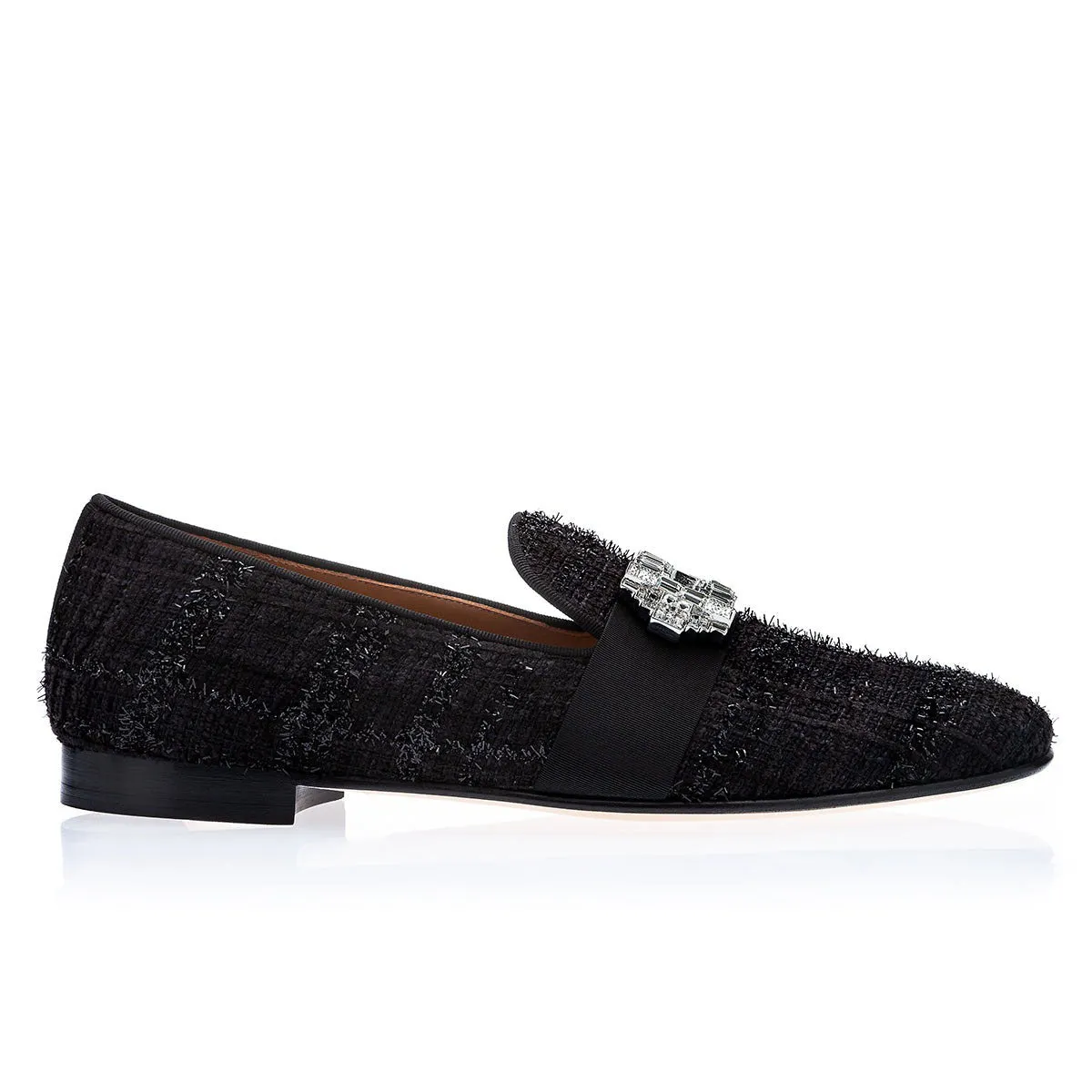 SUPERGLAMOUROUS Coruna Alana Men's Shoes Black Boucle Slipper Loafers (SPGM1321)