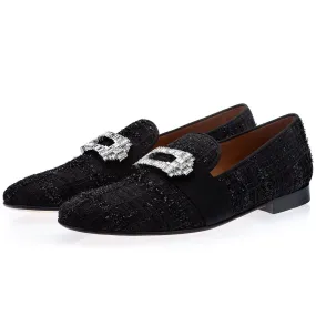 SUPERGLAMOUROUS Coruna Alana Men's Shoes Black Boucle Slipper Loafers (SPGM1321)