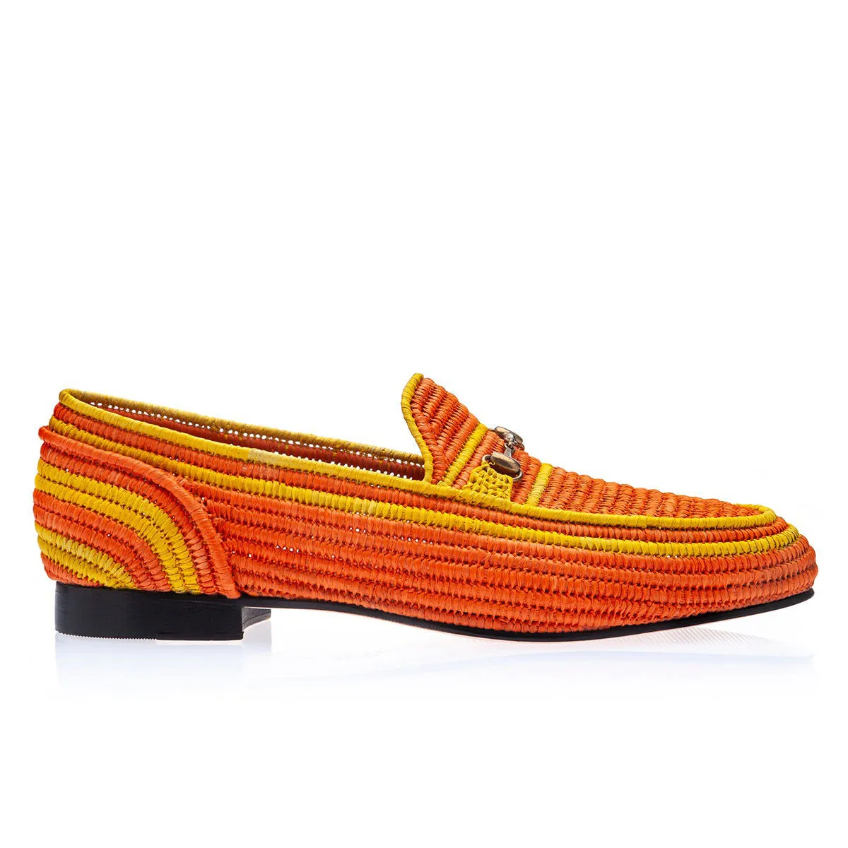 SUPERGLAMOUROUS Jadida Men's Shoes Orange Rafia Fabric Hosebit Loafers (SPGM1327)