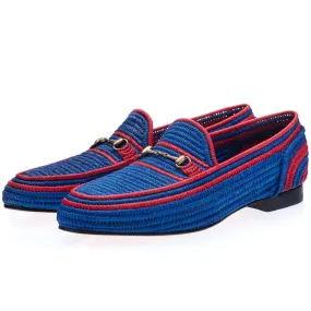 SUPERGLAMOUROUS Jadida Men's Shoes Royal Blue Rafia Fabric Hosebit Loafers (SPGM1328)