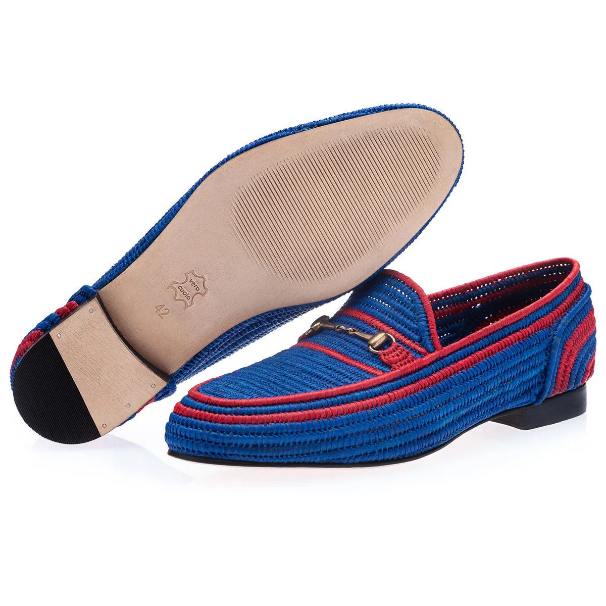 SUPERGLAMOUROUS Jadida Men's Shoes Royal Blue Rafia Fabric Hosebit Loafers (SPGM1328)