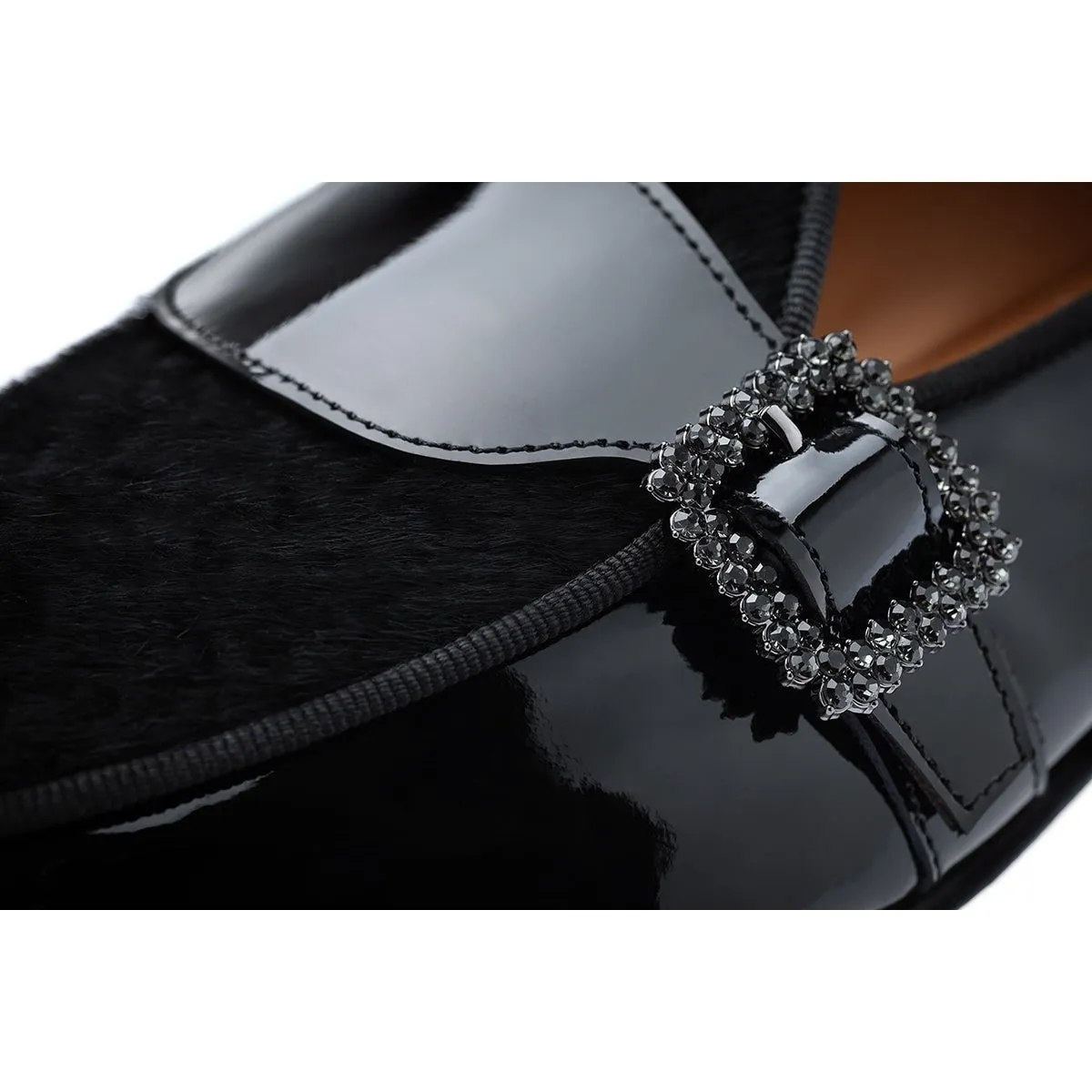 SUPERGLAMOUROUS Tangerine 15 Men's Shoes Black Fabric / Patent Leather Belgian Loafers (SPGM1318)