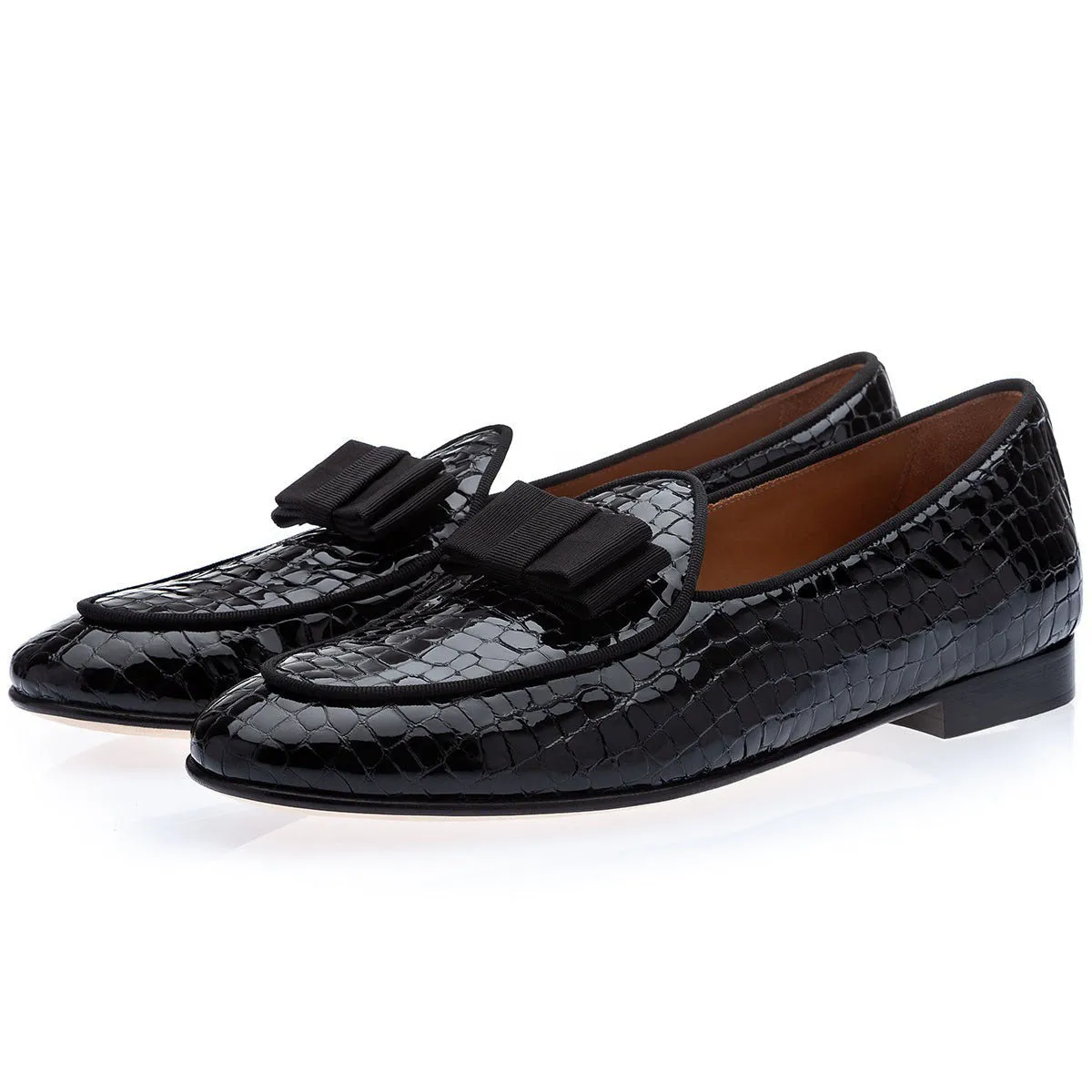 SUPERGLAMOUROUS Tangerine 3 Men's Shoes Black Crocodile Print Leather Belgian Loafers (SPGM1312)