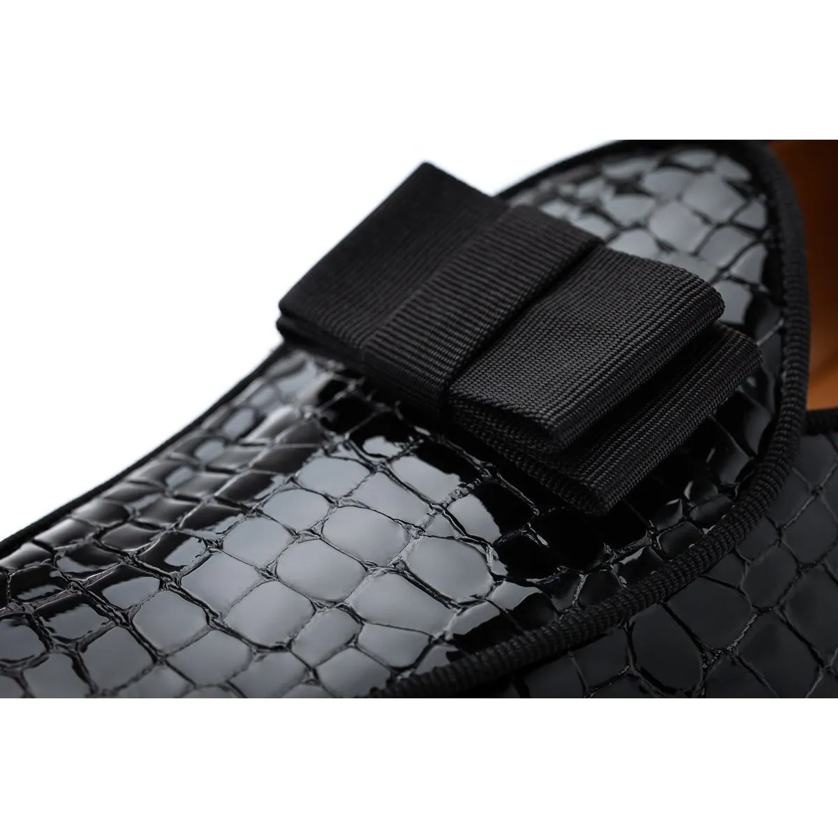 SUPERGLAMOUROUS Tangerine 3 Men's Shoes Black Crocodile Print Leather Belgian Loafers (SPGM1312)