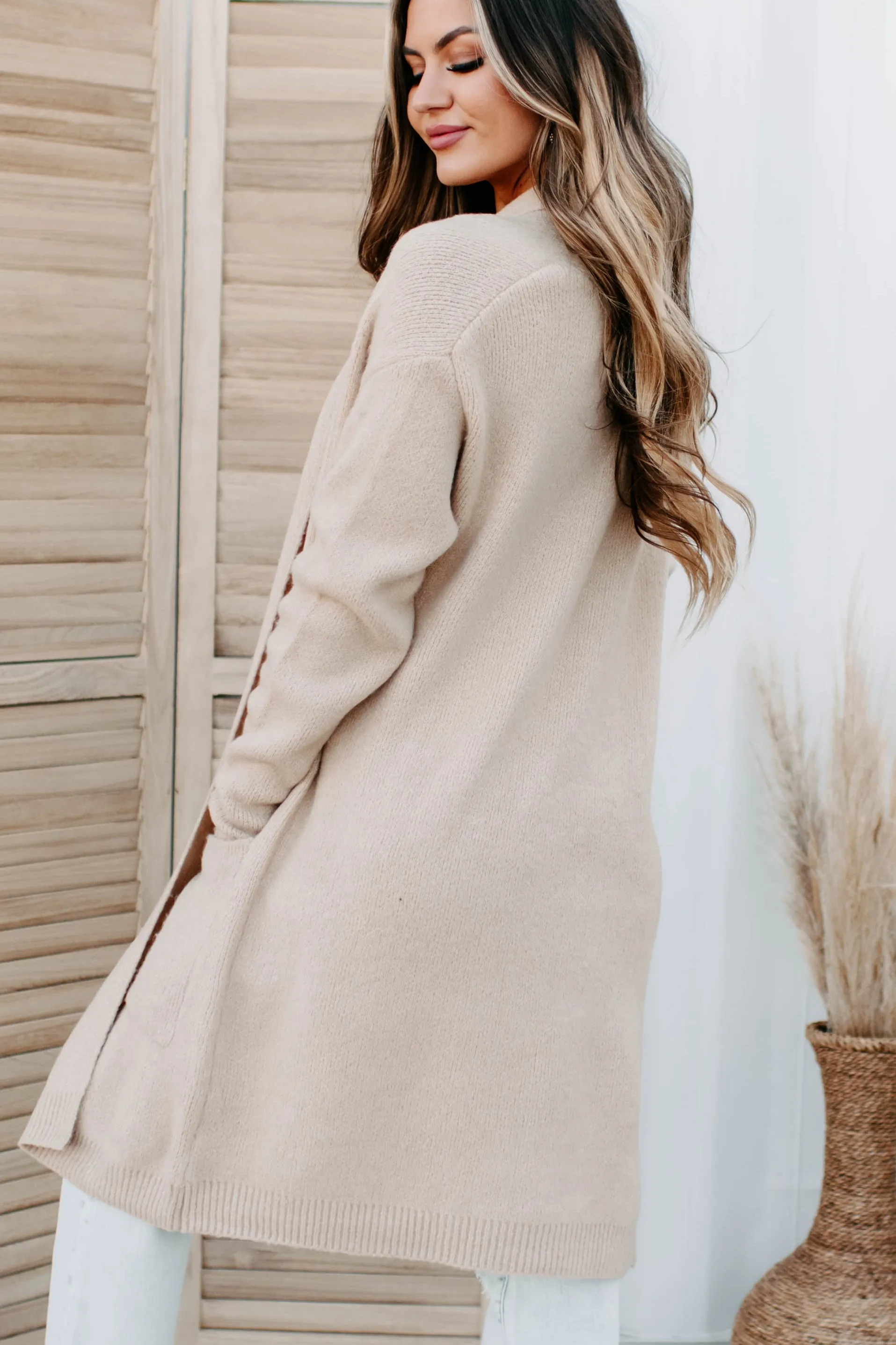 Sweet Whispers Longline Cardigan (Light Taupe)