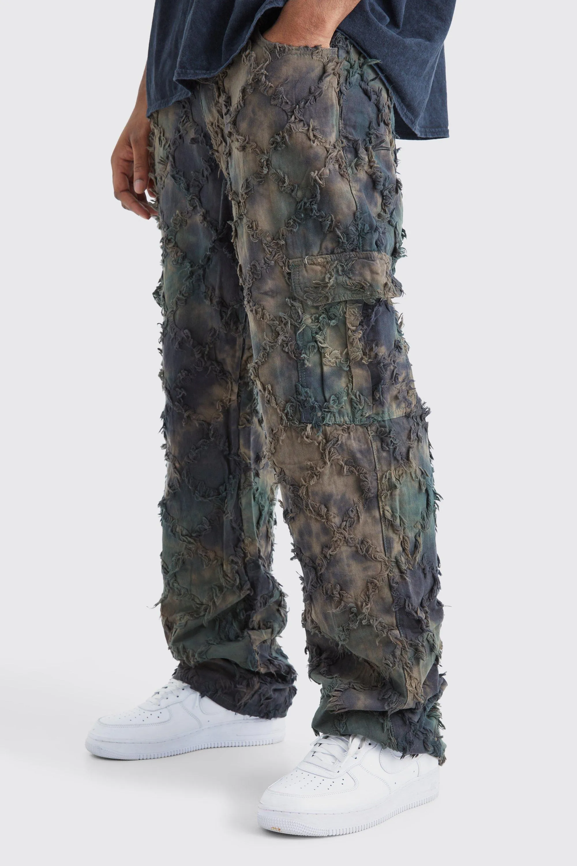 Tall Fixed Waist Relaxed Oil Camo Cargo Tapestry Pants