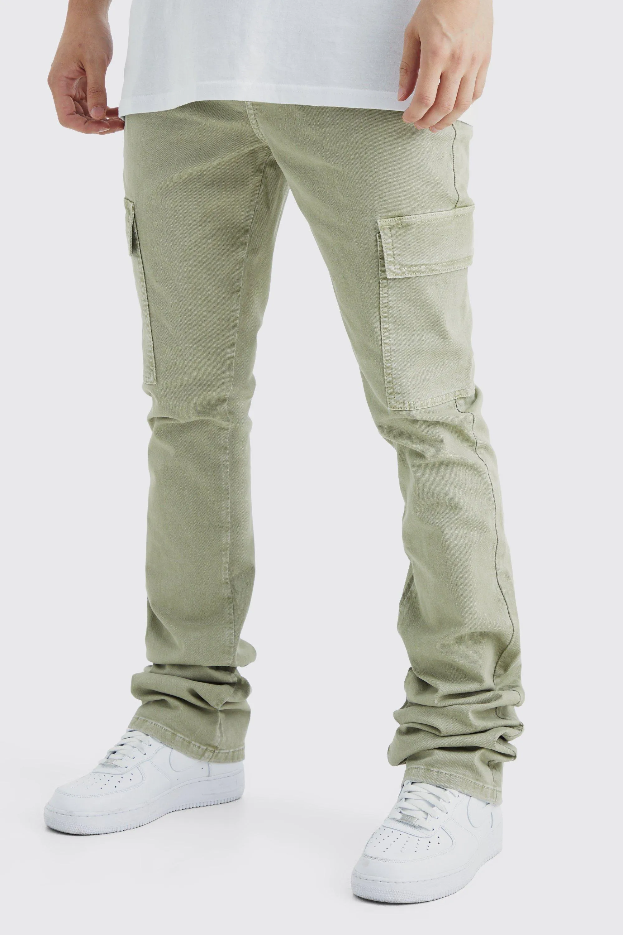 Tall Skinny Stacked Flare Overdye Cargo Pants