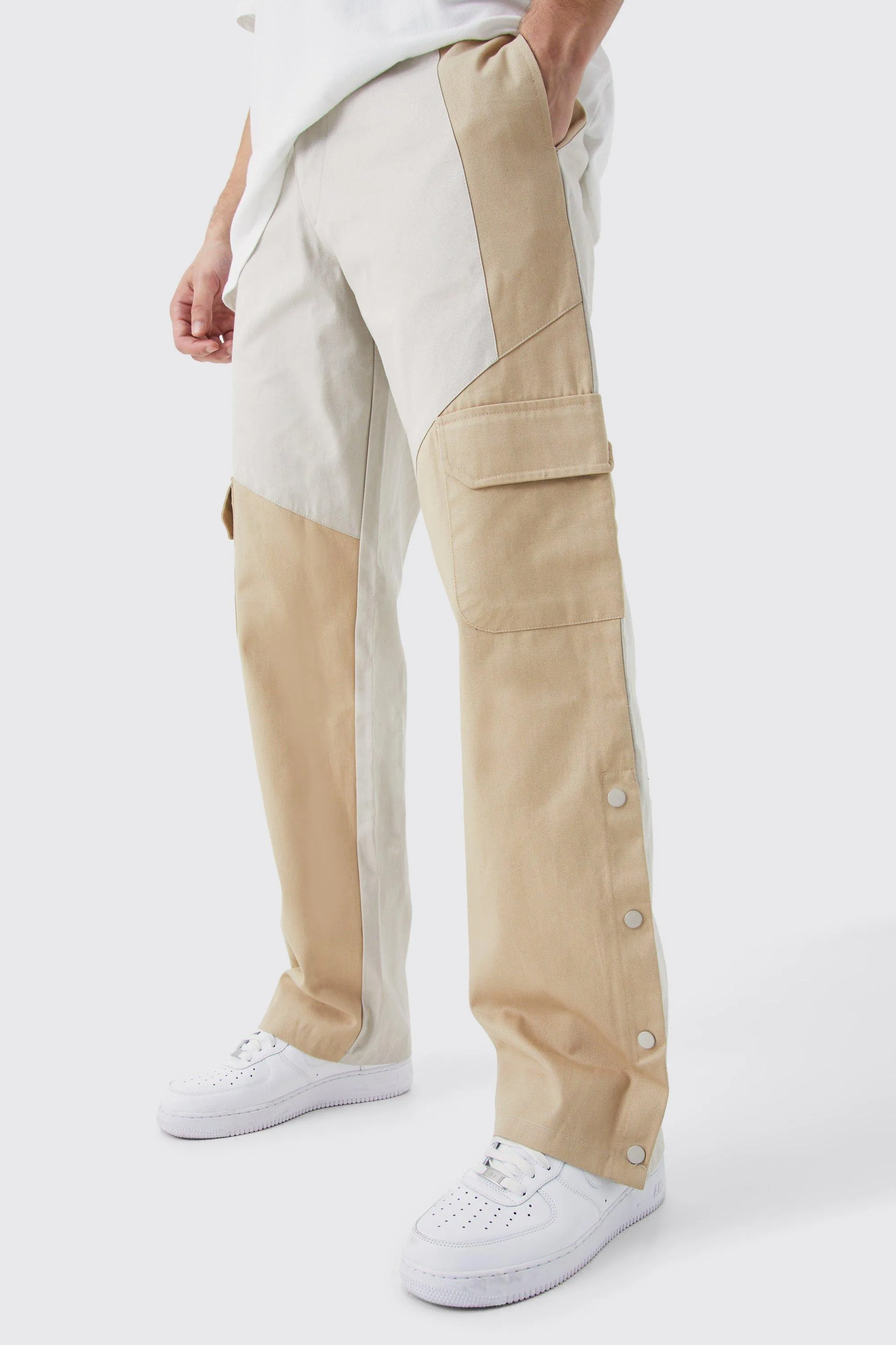 Tall Slim Fit Color Block Cargo Pants With Woven Tab