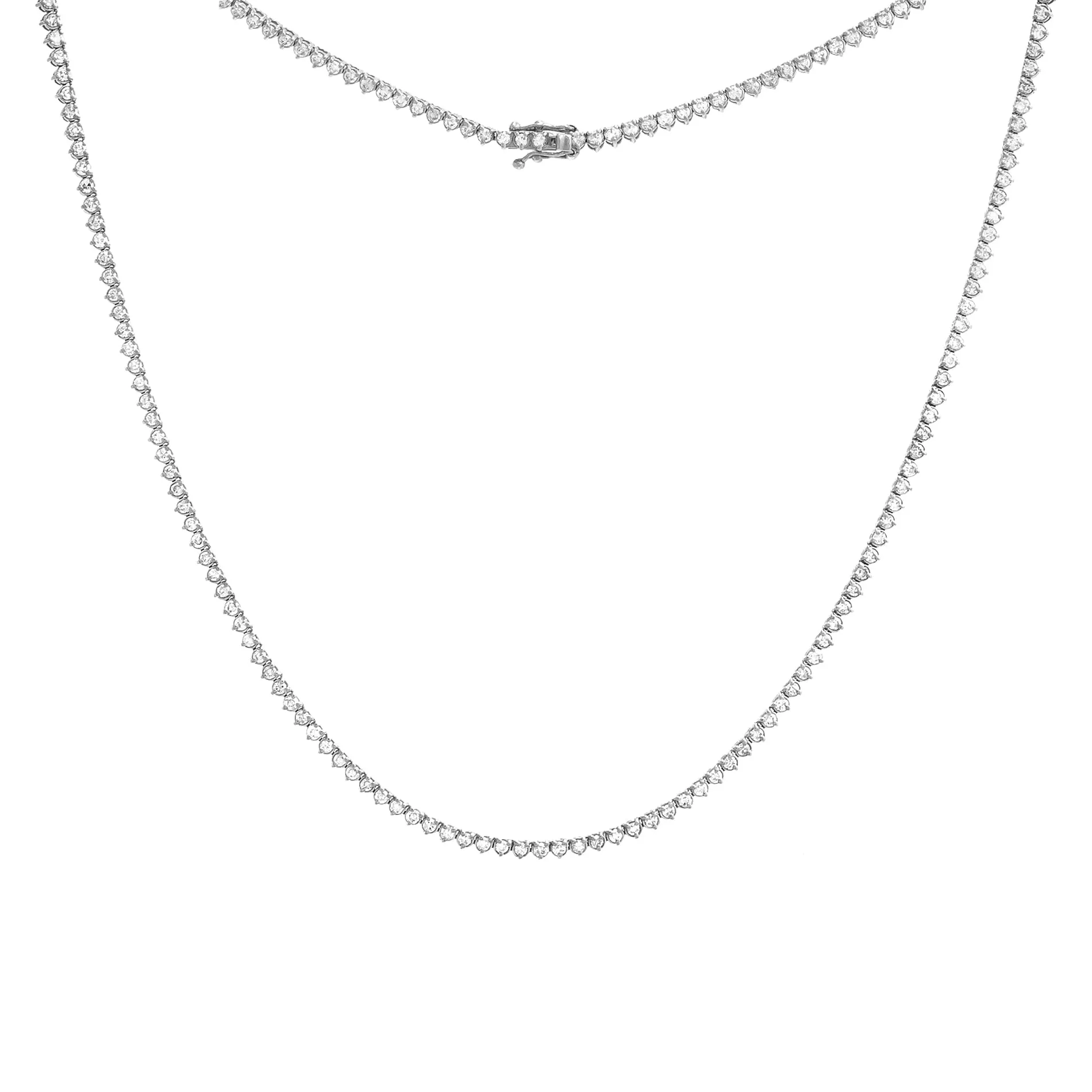 Three Prong Tennis Necklace | 3 Carat Diamond | 14K White Gold