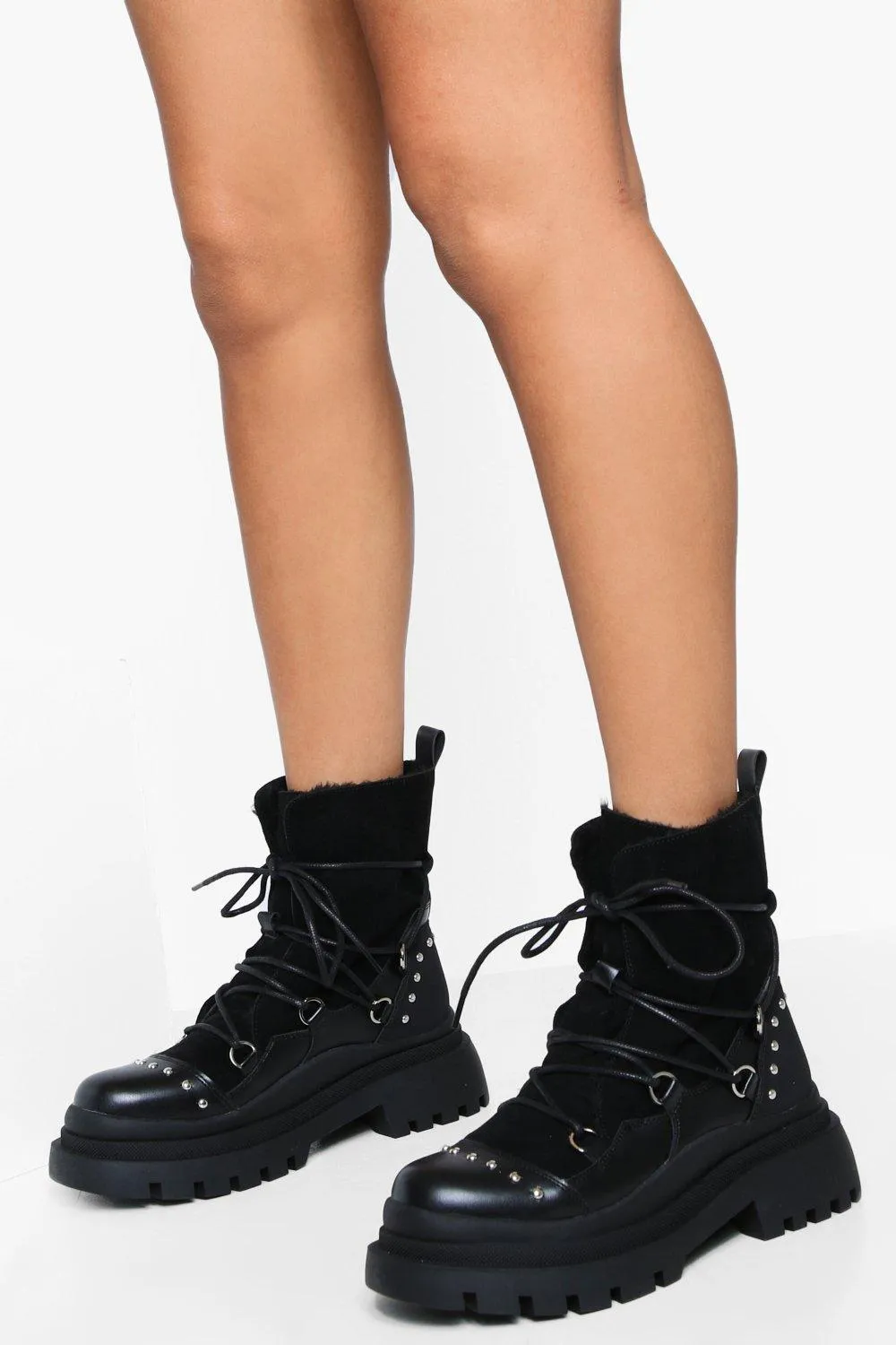 Tie Detail Chunky Combat Boots