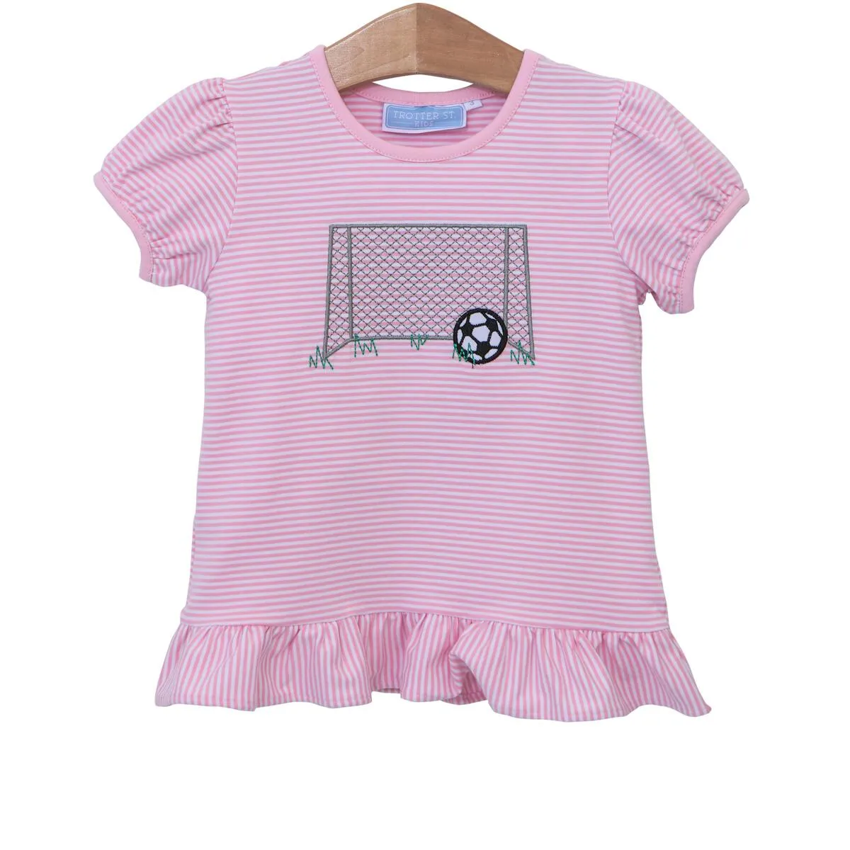 Trotter Street Kids Short Sleeve Ruffle Applique Tee - Soccer
