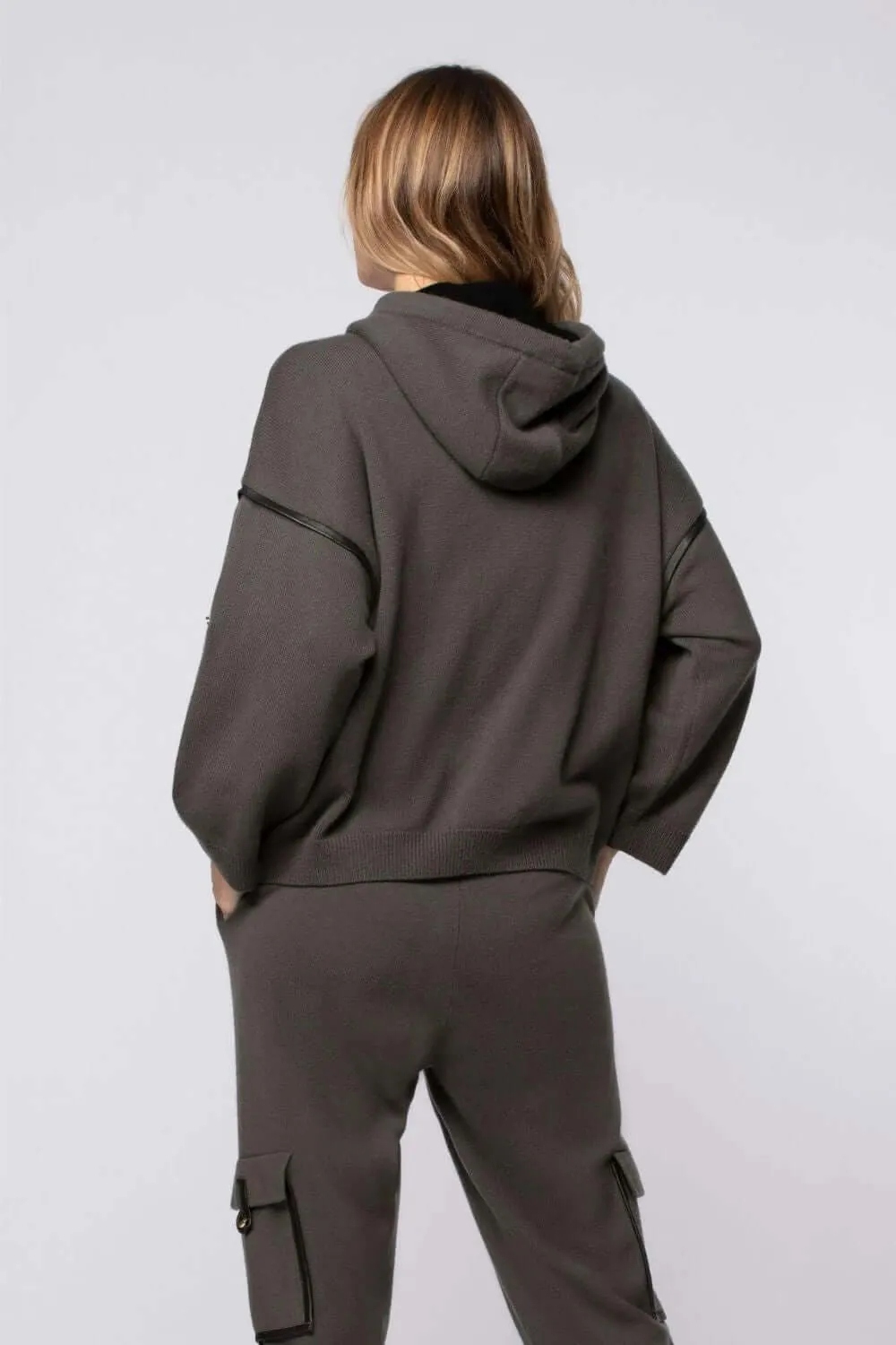 Vala Hooded Cardigan in Wool and Cashmere and Berna Pants Set in Thyme