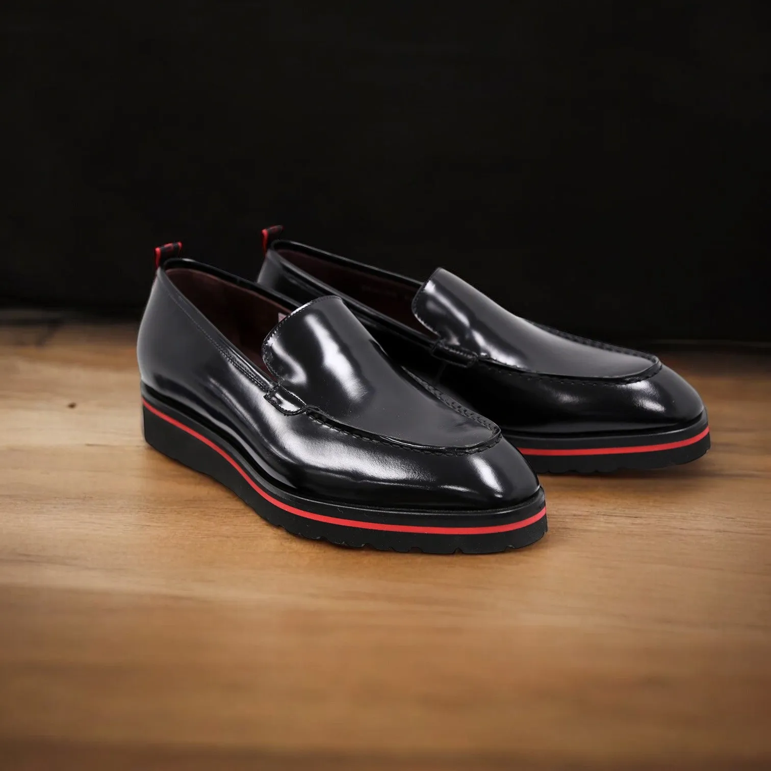 Valentino Deacon 19521 Men's Shoes Polished Calf-Skin Leather Slip-On Black Loafers (VAL1008)